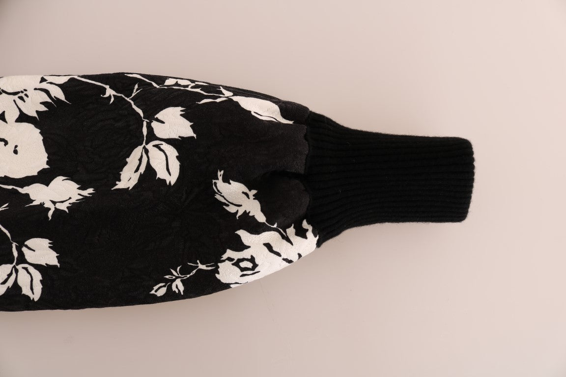 Floral Brocade Black Fur Sweater - ventzia