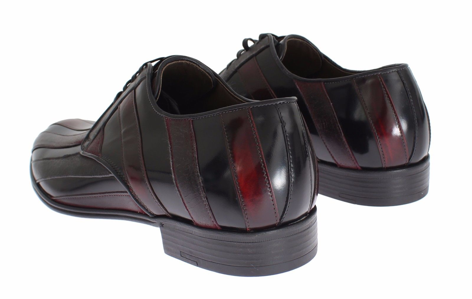 Elegant Black Bordeaux Striped Leather Dress Shoes - ventzia