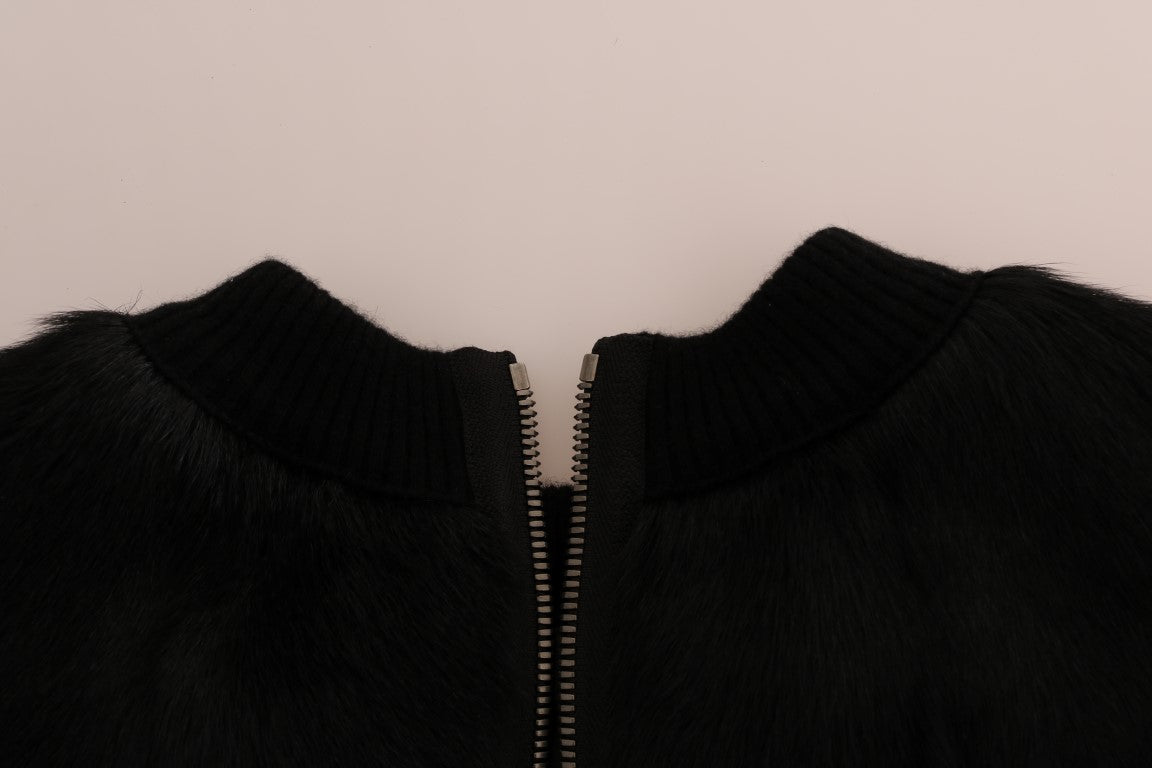 Floral Brocade Black Fur Sweater - ventzia