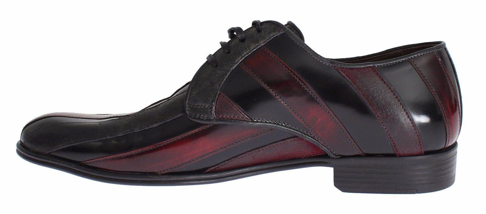 Elegant Black Bordeaux Striped Leather Dress Shoes - ventzia