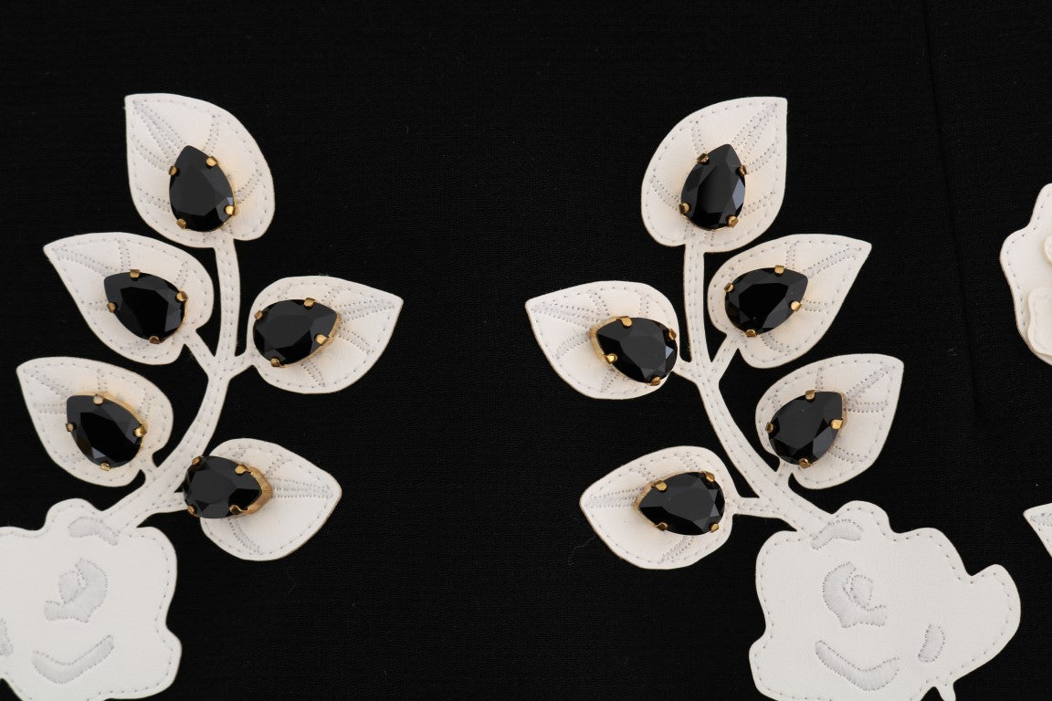 Black White Floral Baroque Crystal Pencil Skirt - ventzia