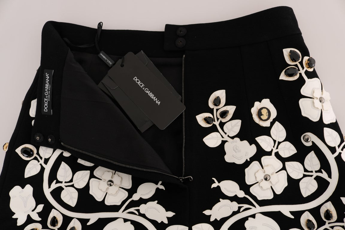 Black White Floral Baroque Crystal Pencil Skirt - ventzia