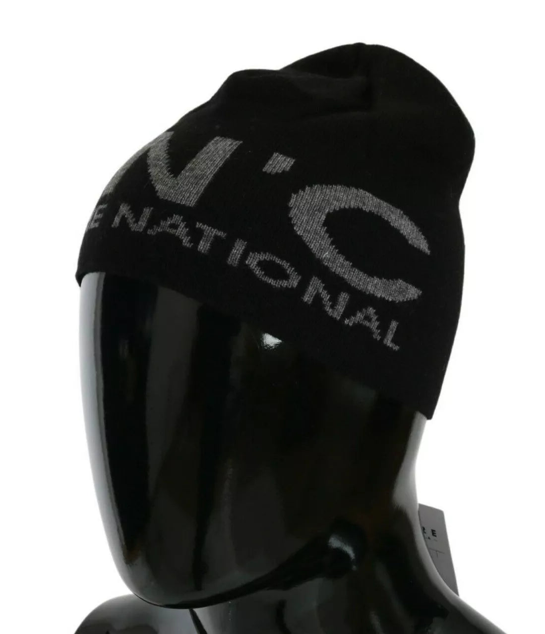 Black Wool Blend Branded Beanie Hat - ventzia