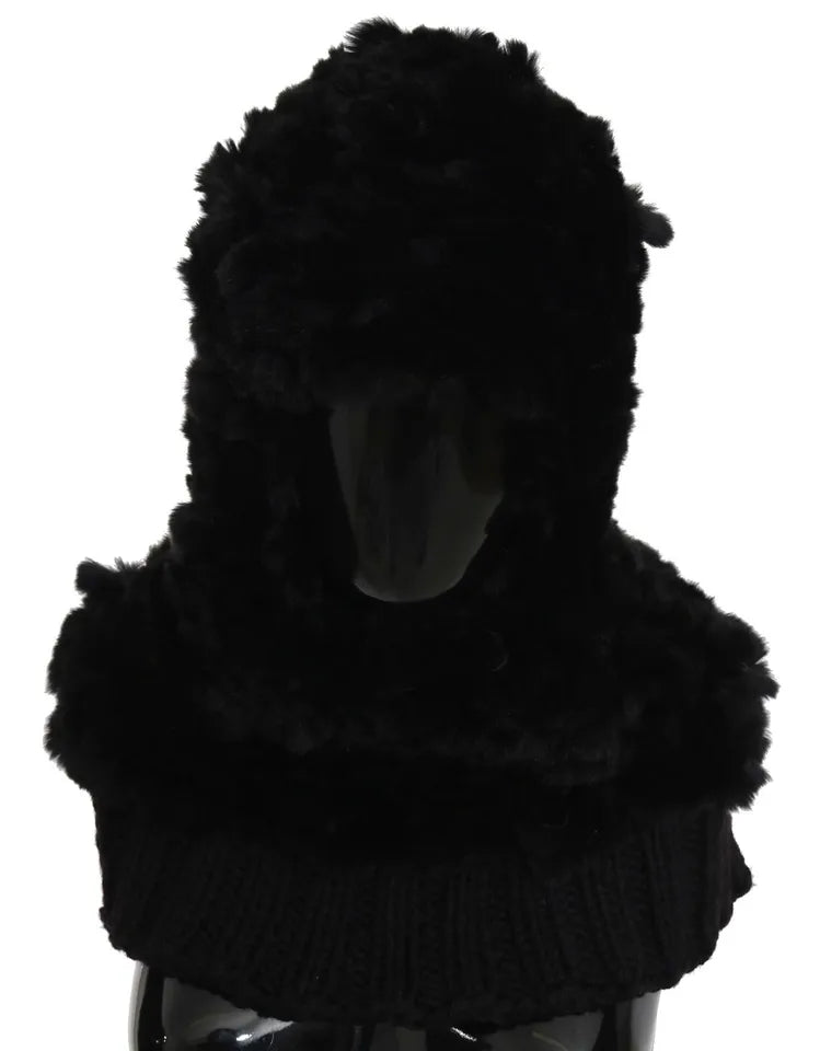 Black Silver Fox Fur Cashmere Hooded Scarf - ventzia