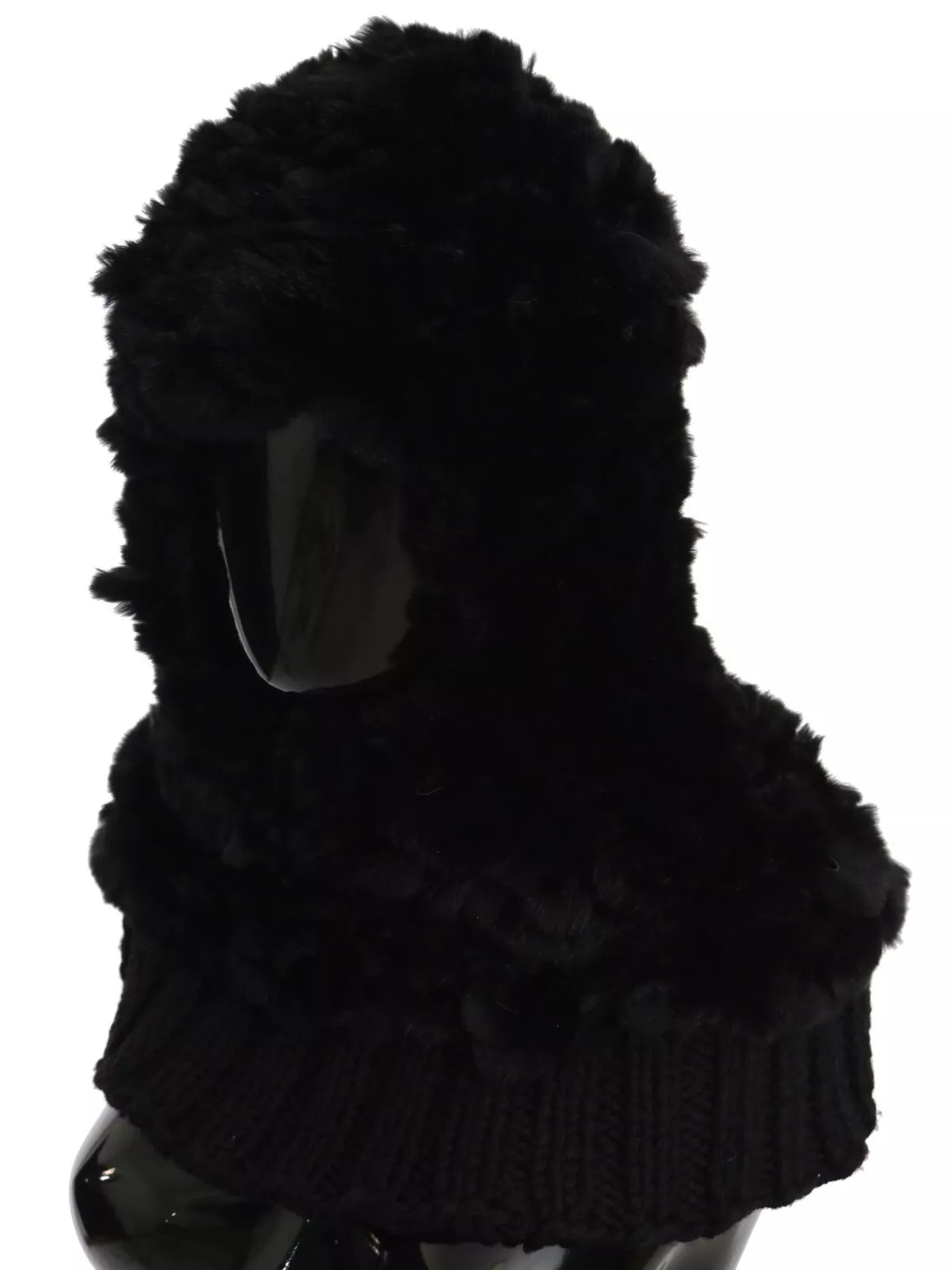 Black Silver Fox Fur Cashmere Hooded Scarf - ventzia