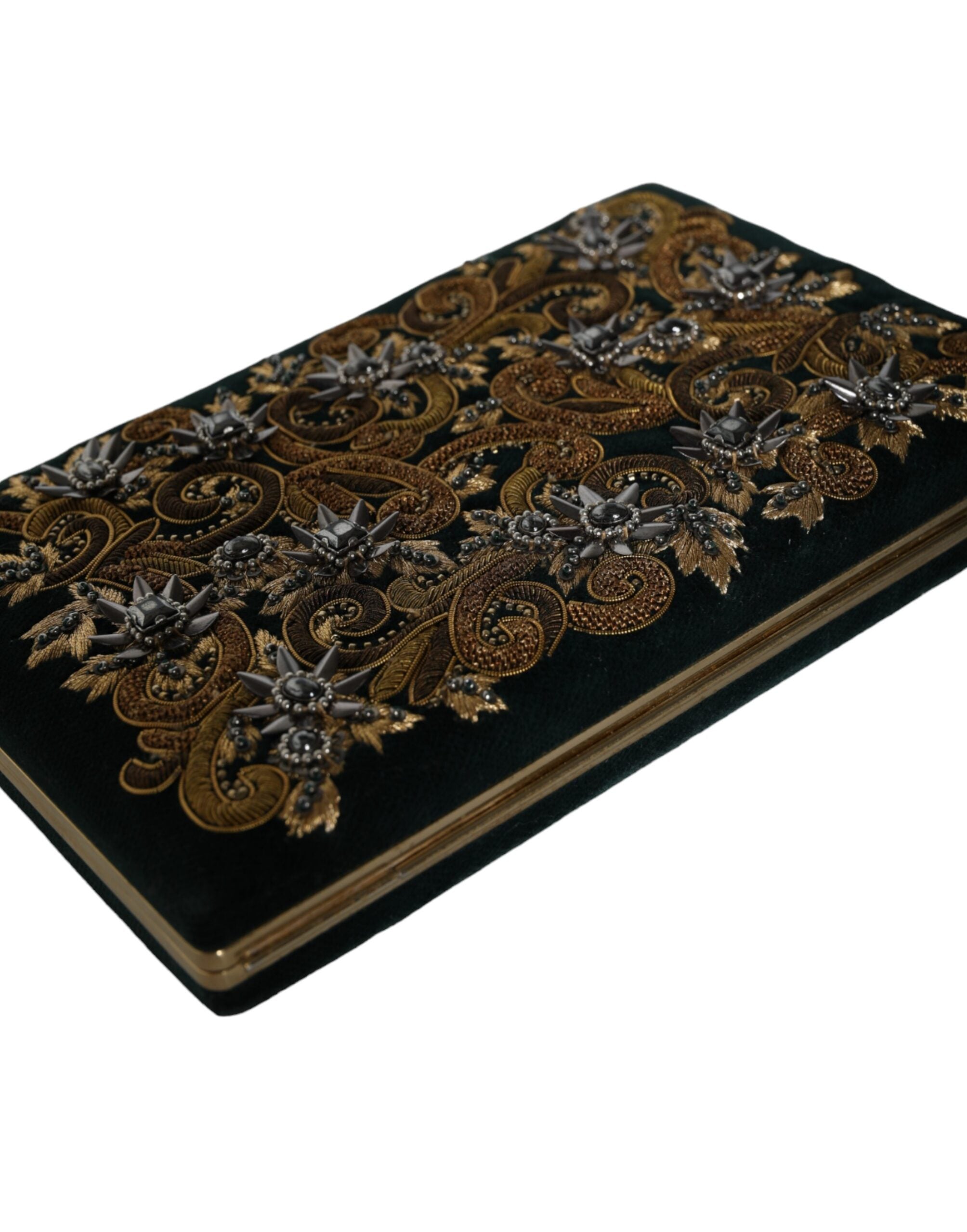 Black Velvet Gold Frame Clutch Evening Party Purse Bag - ventzia