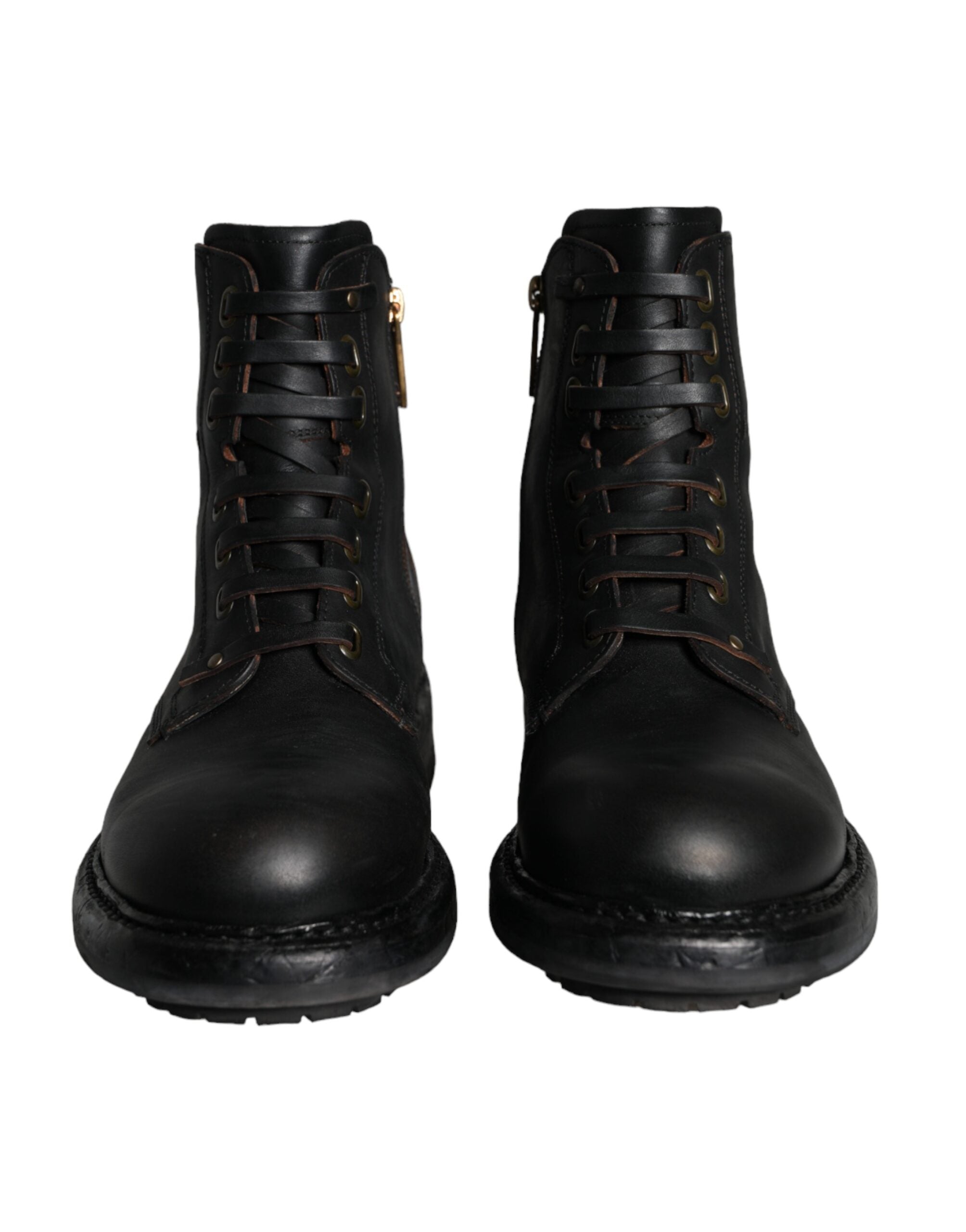 Black Lace Up Mid Calf Boots Men Shoes - ventzia