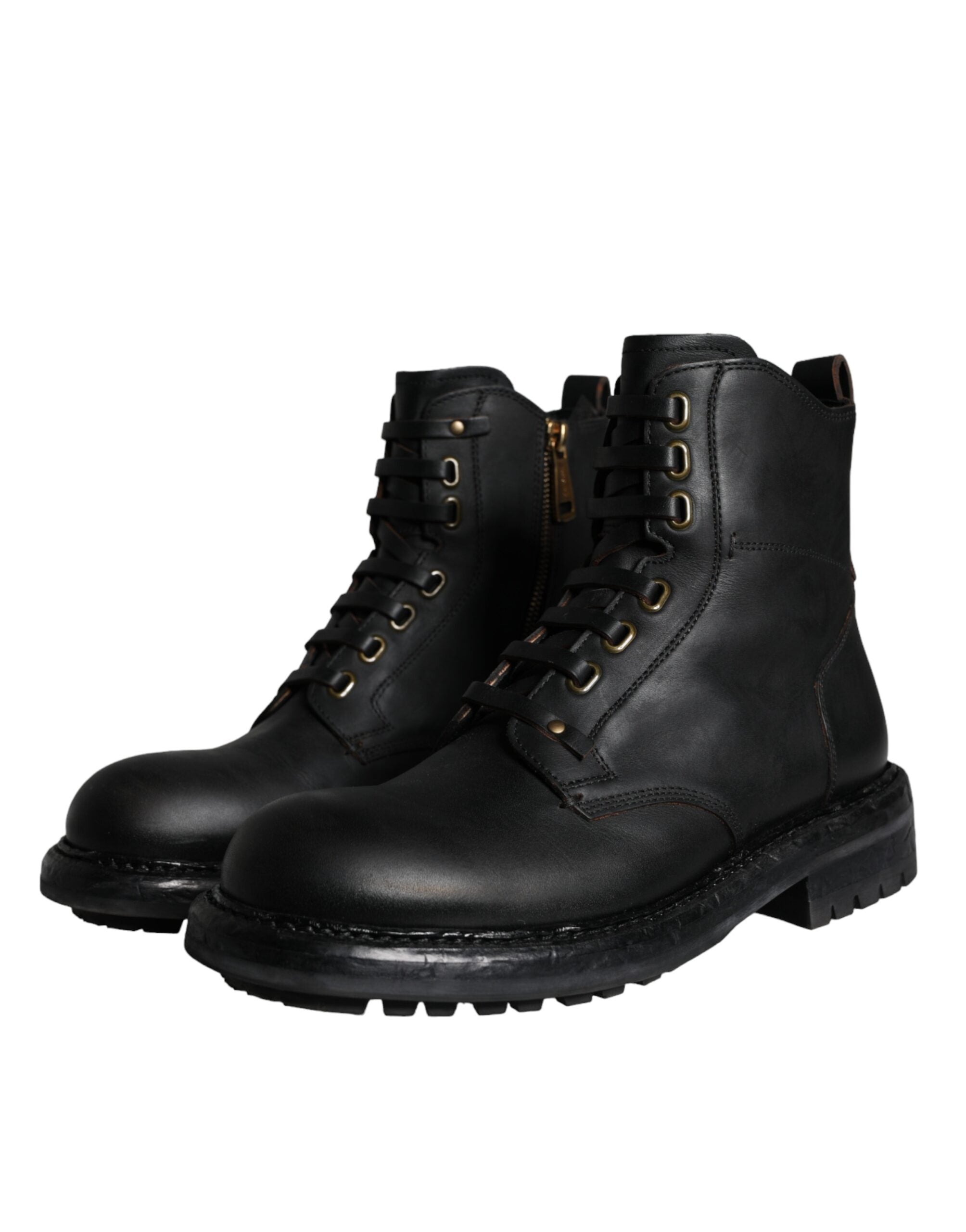 Black Lace Up Mid Calf Boots Men Shoes - ventzia