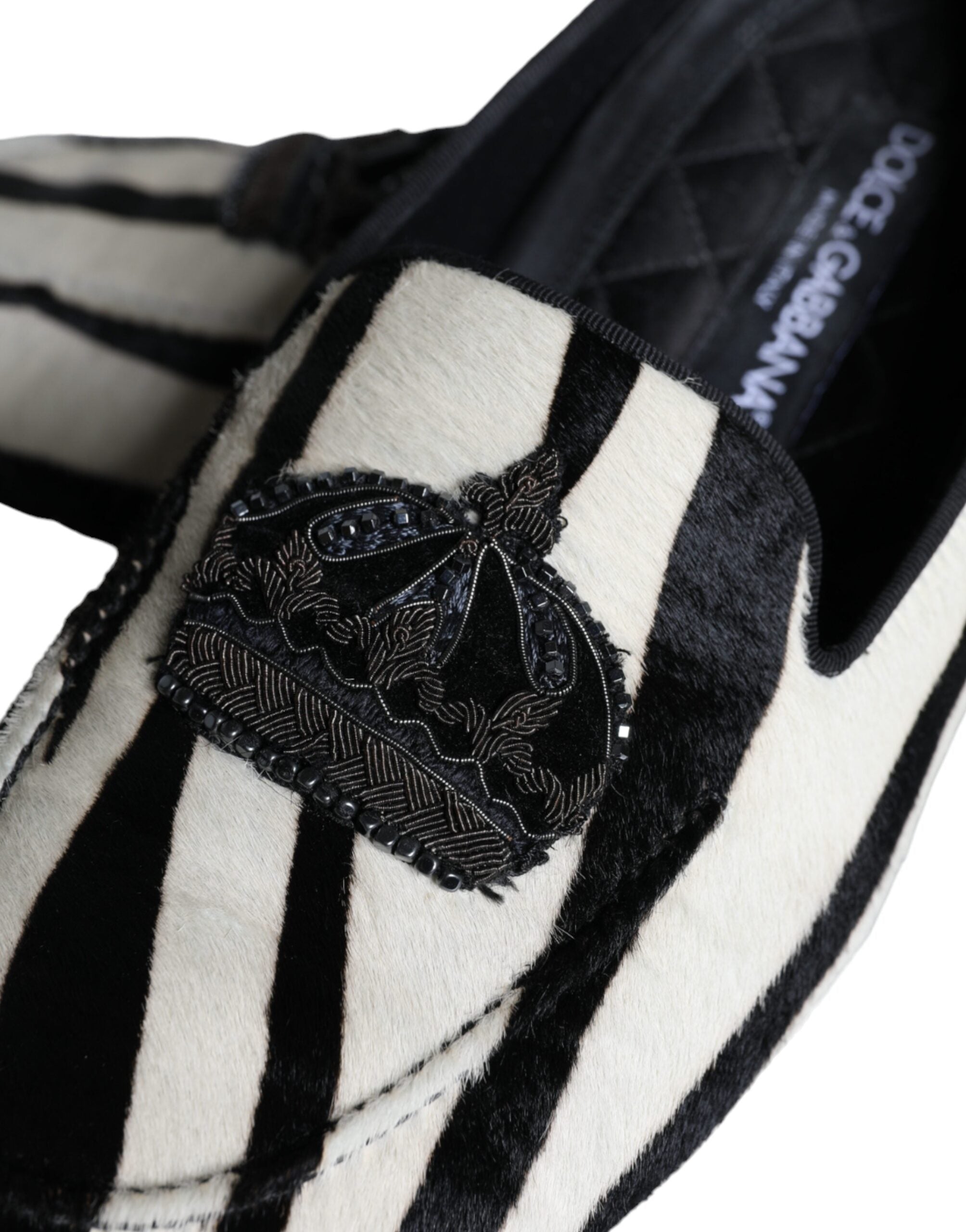 Black White Calf Fur Slip On Loafers Men Shoes - ventzia