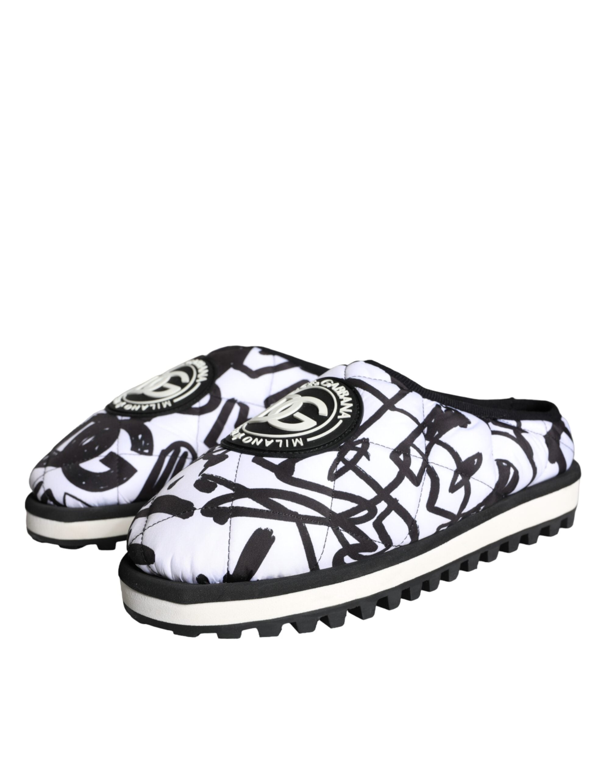 Black White Quilted Logo Sandals Slides Shoes - ventzia