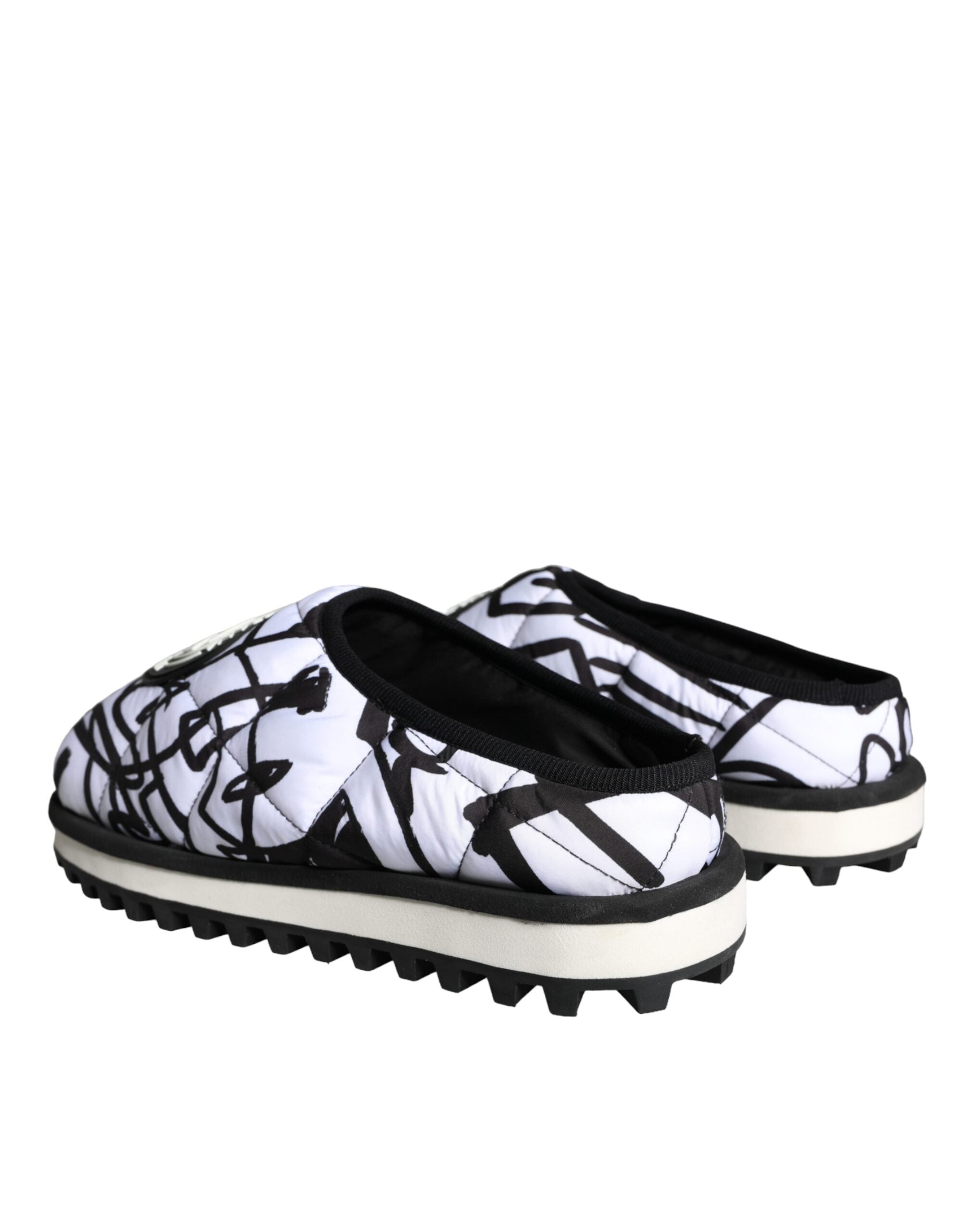 Black White Quilted Logo Sandals Slides Shoes - ventzia
