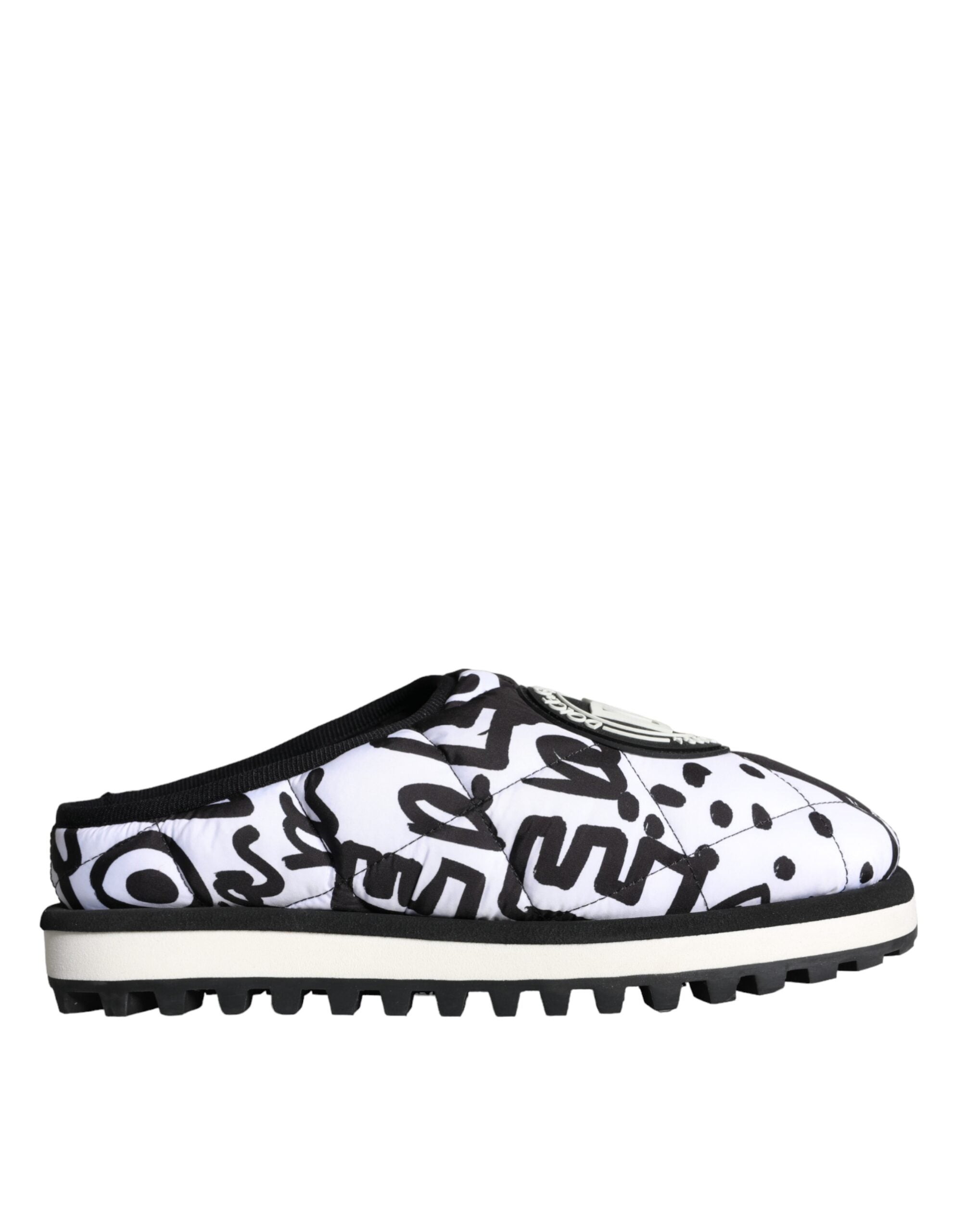 Black White Quilted Logo Sandals Slides Shoes - ventzia