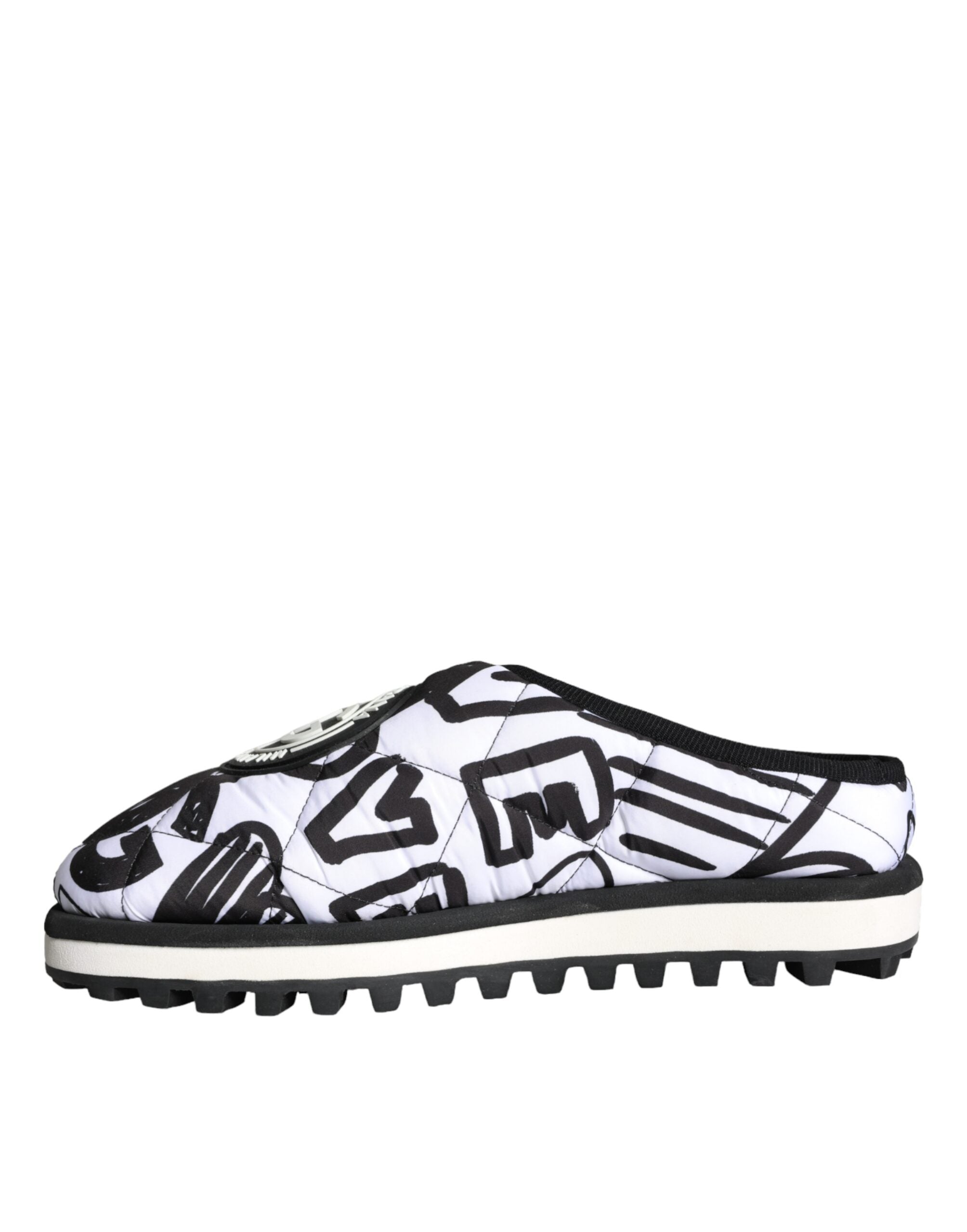 Black White Quilted Logo Sandals Slides Shoes - ventzia