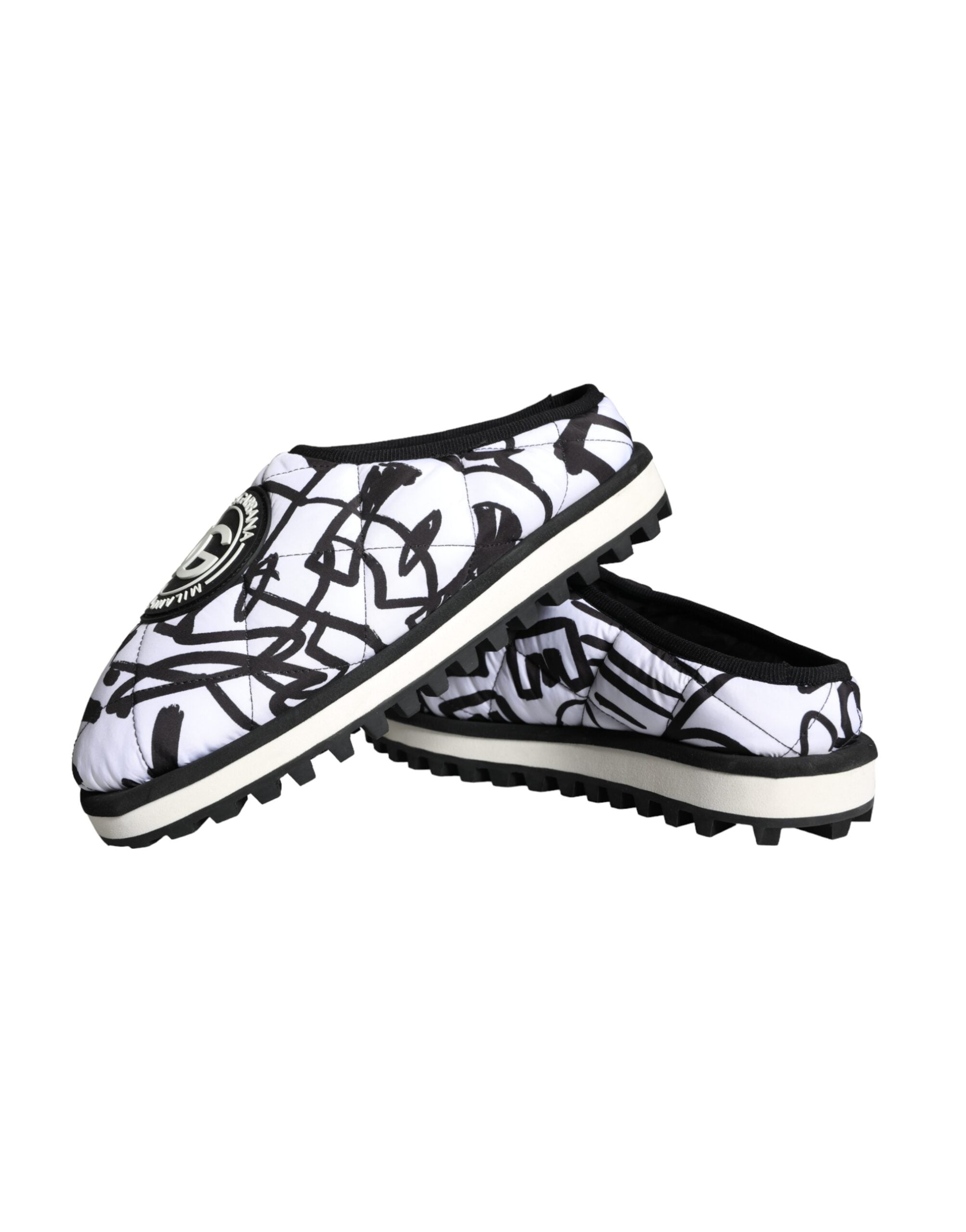Black White Quilted Logo Sandals Slides Shoes - ventzia