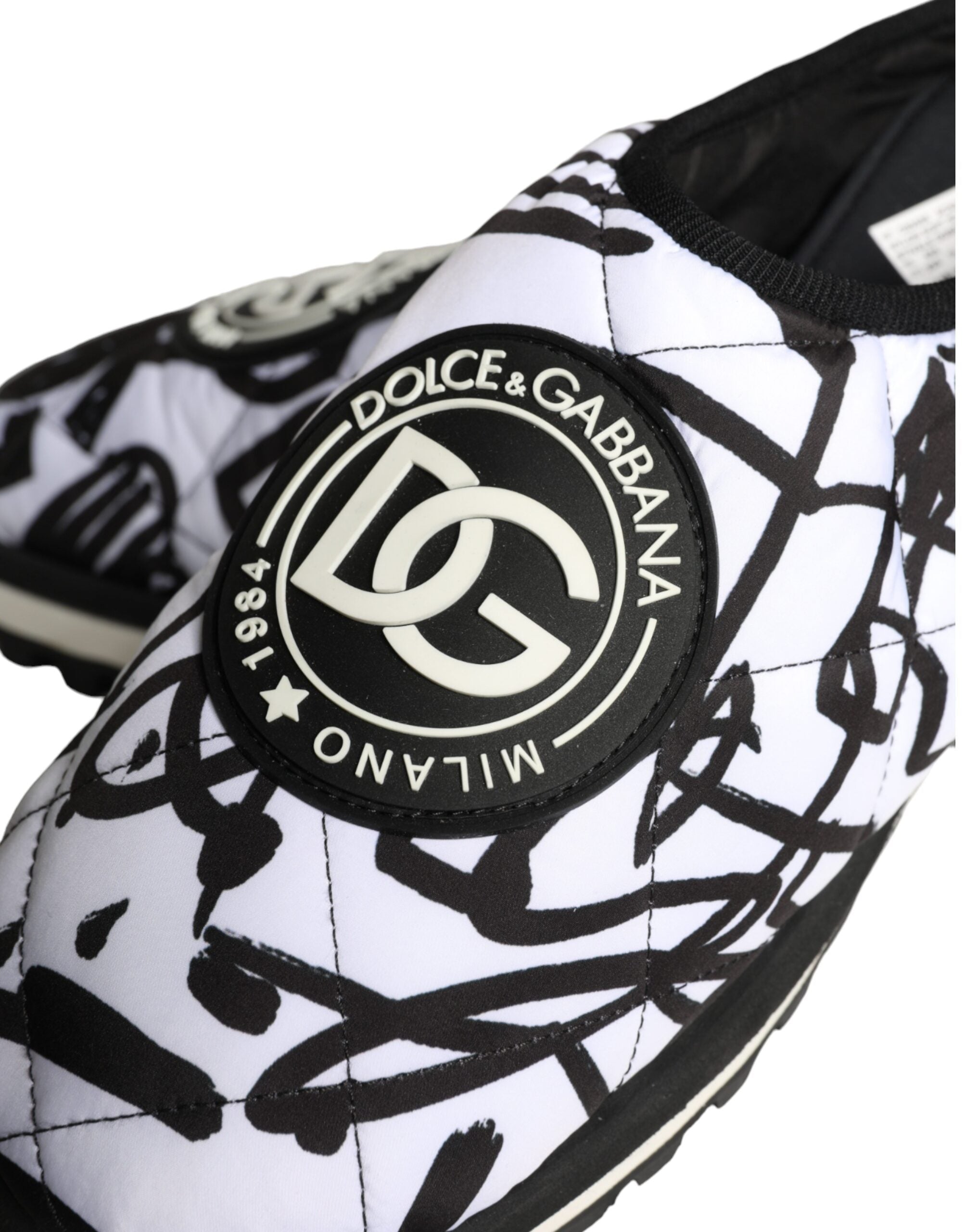 Black White Quilted Logo Sandals Slides Shoes - ventzia