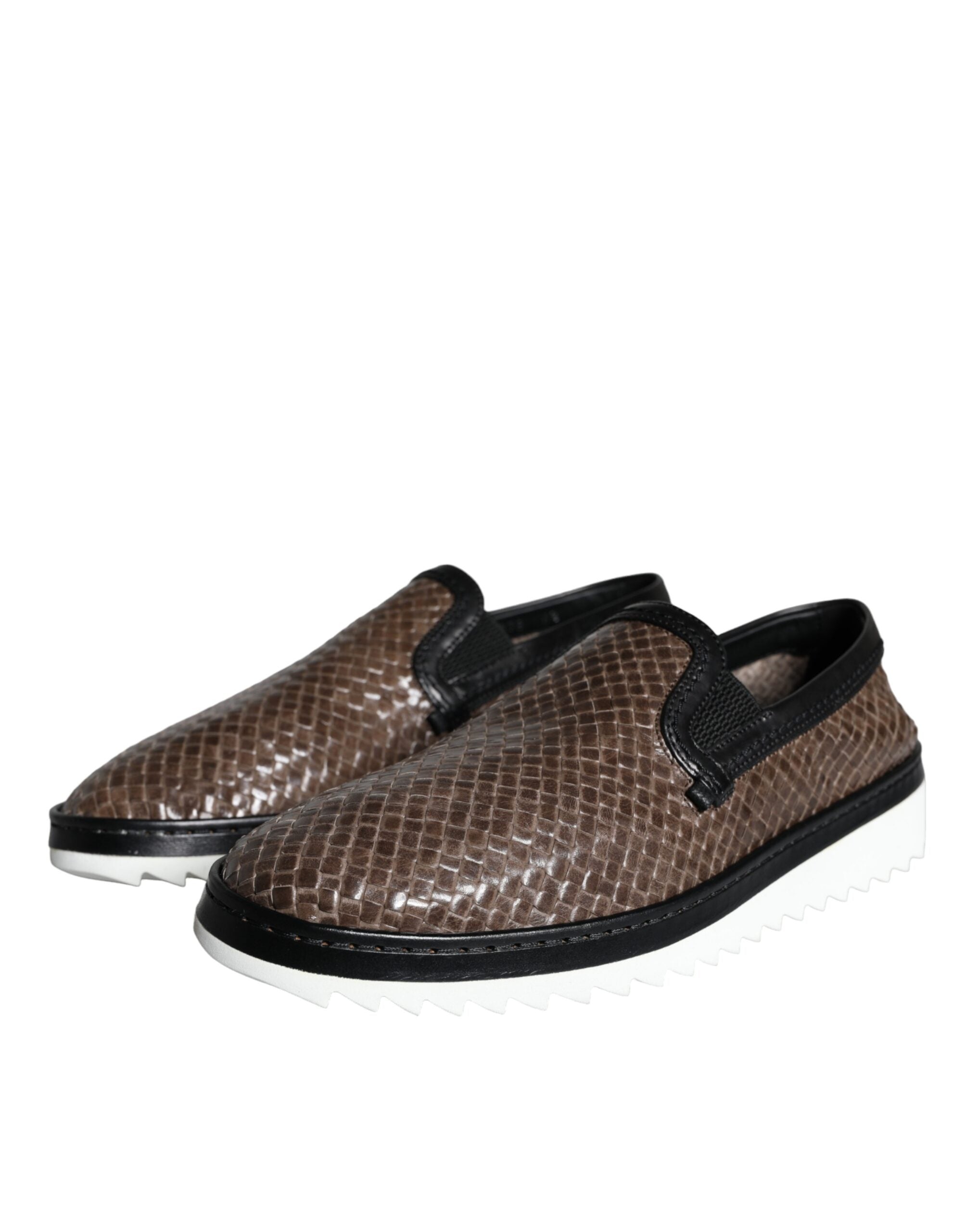 Brown Black Leather Weaved Men Loafers Shoes - ventzia