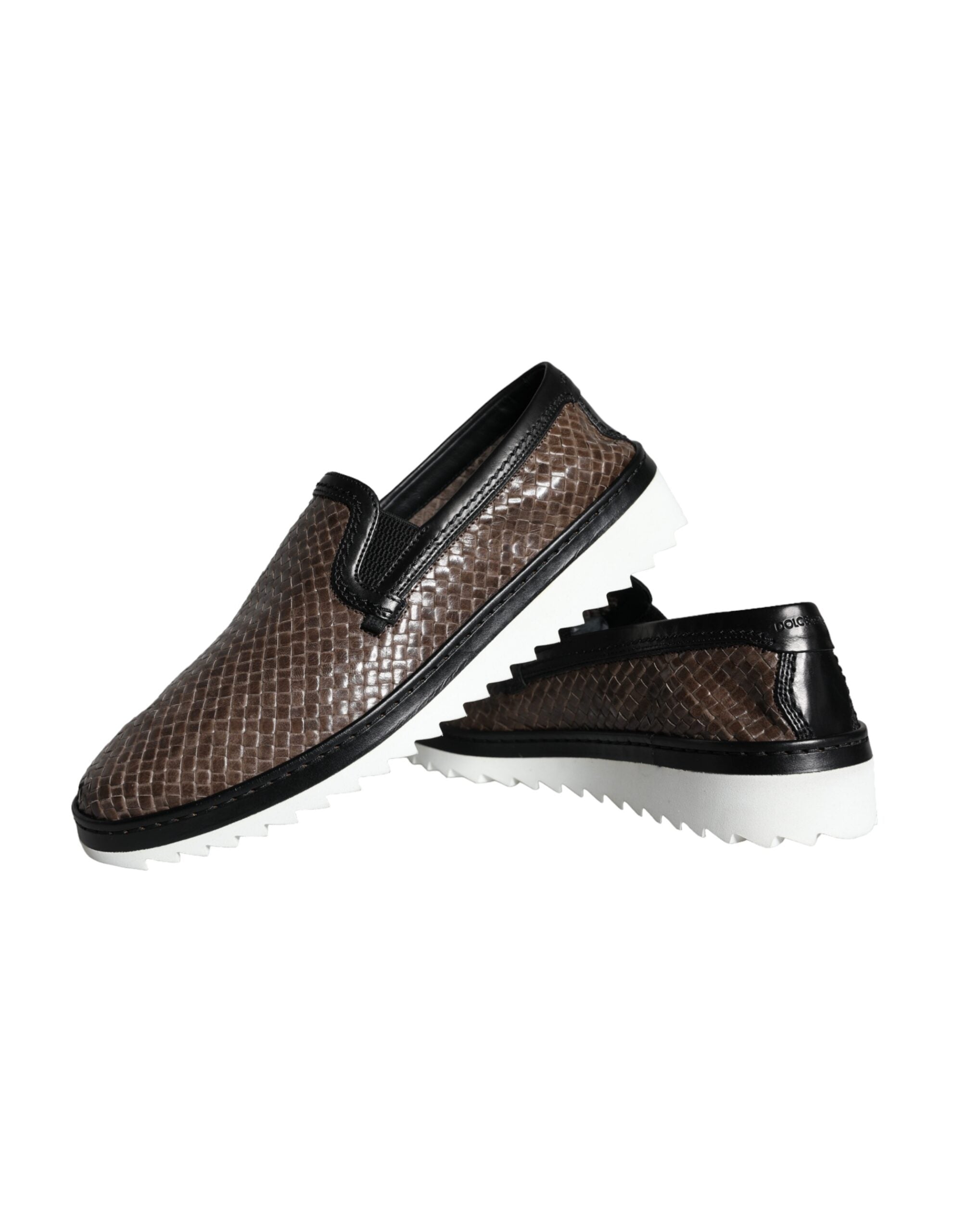 Brown Black Leather Weaved Men Loafers Shoes - ventzia