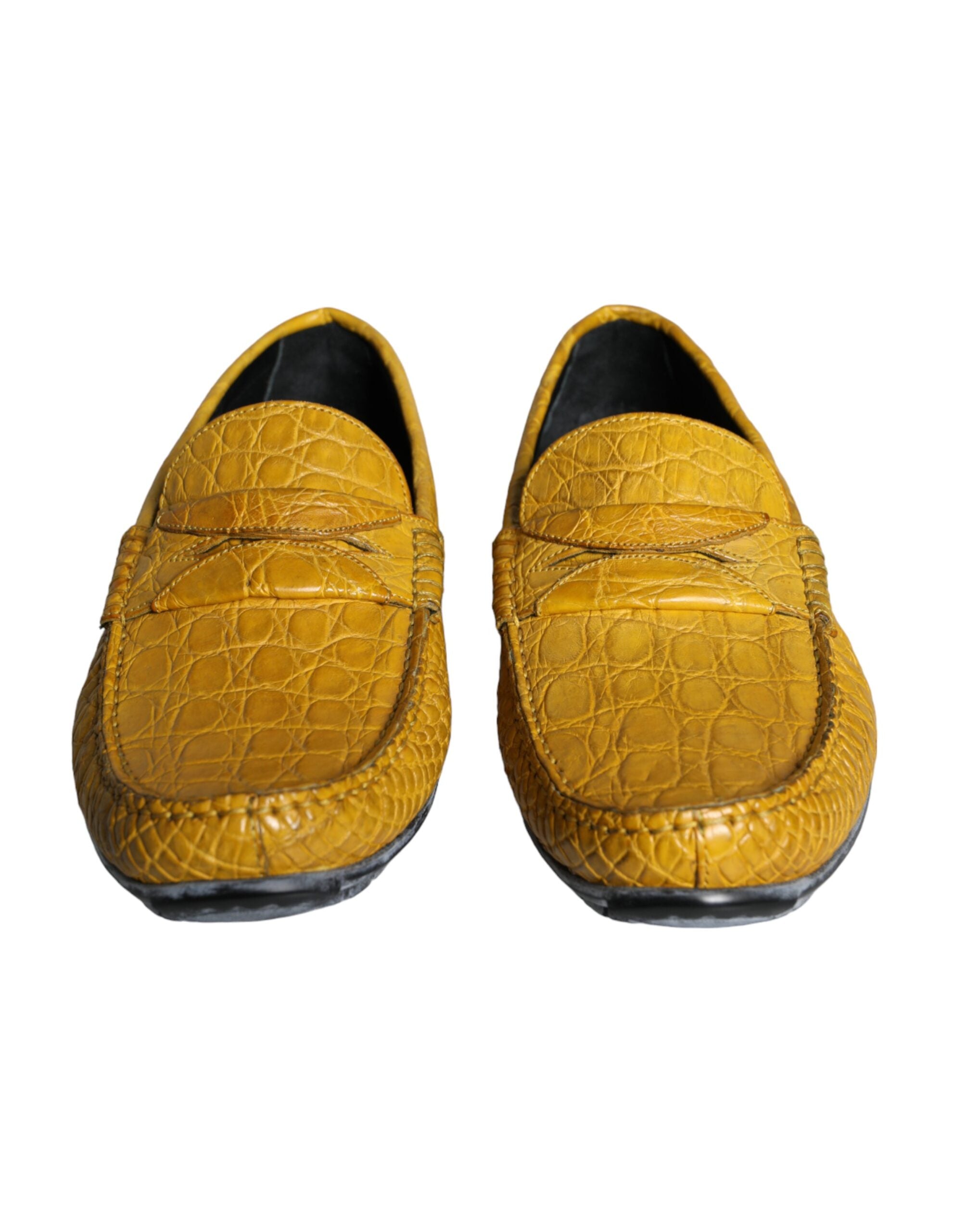 Yellow Leather Slip Mocassin Loafers Shoes - ventzia