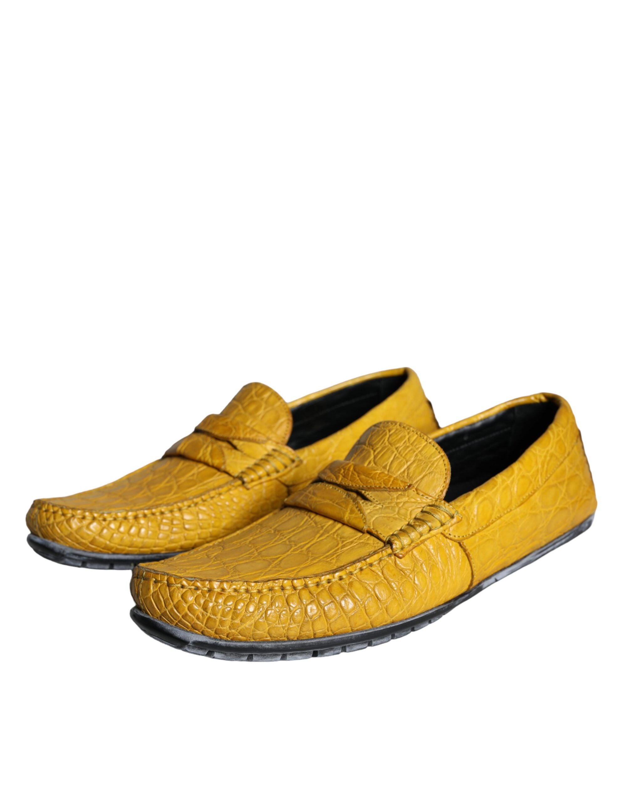 Yellow Leather Slip Mocassin Loafers Shoes - ventzia