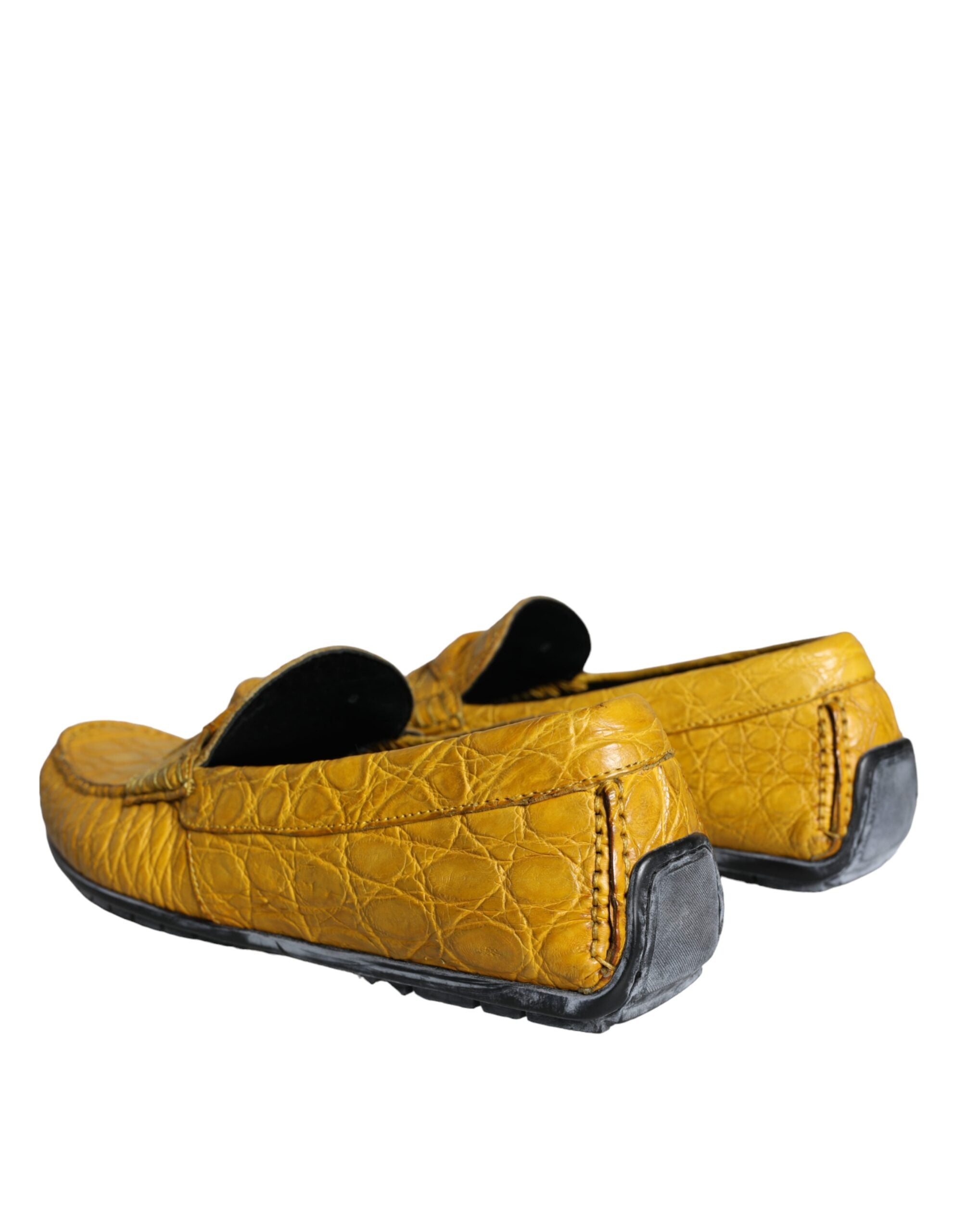 Yellow Leather Slip Mocassin Loafers Shoes - ventzia