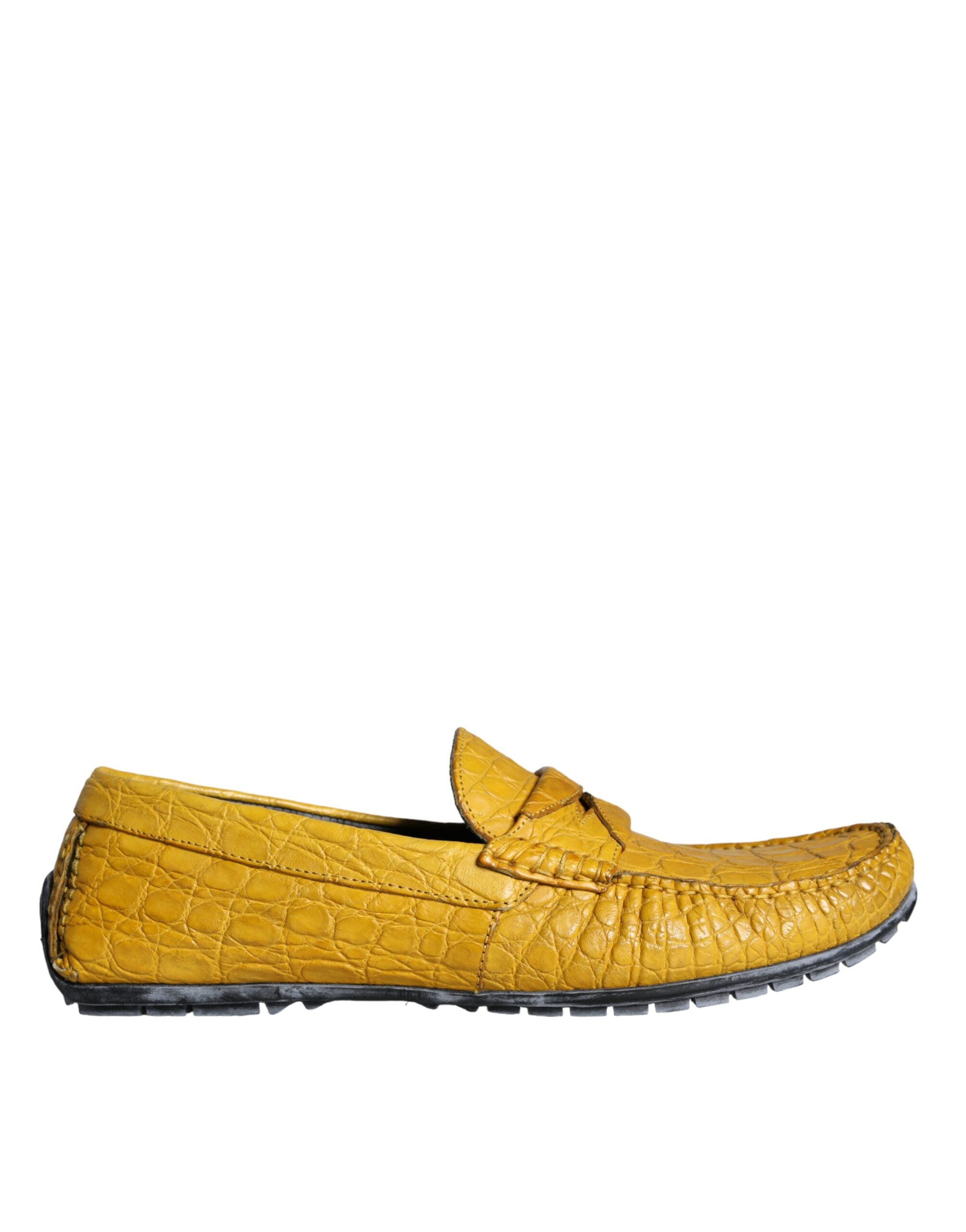 Yellow Leather Slip Mocassin Loafers Shoes - ventzia