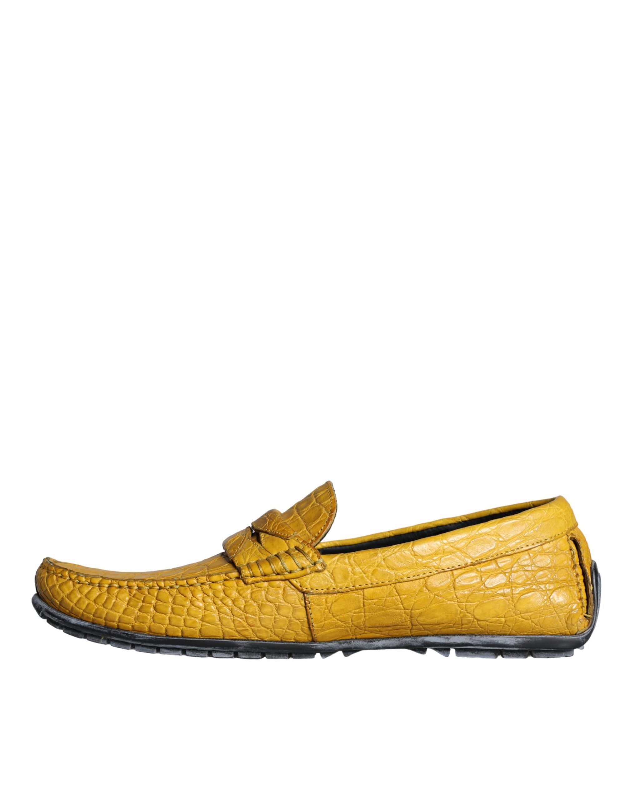 Yellow Leather Slip Mocassin Loafers Shoes - ventzia