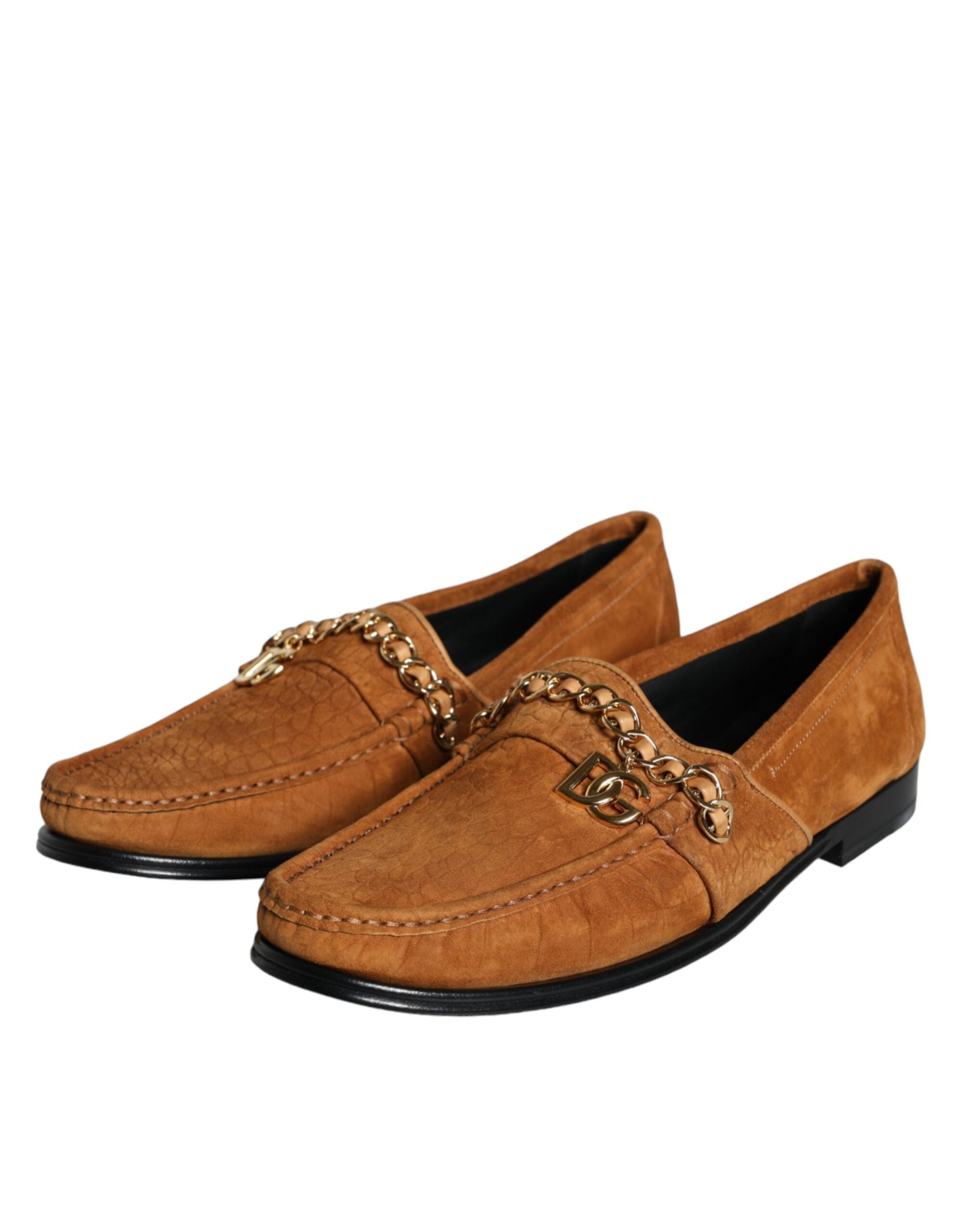 Brown Velvet Leather Logo Mocassin Slip On Shoes - ventzia