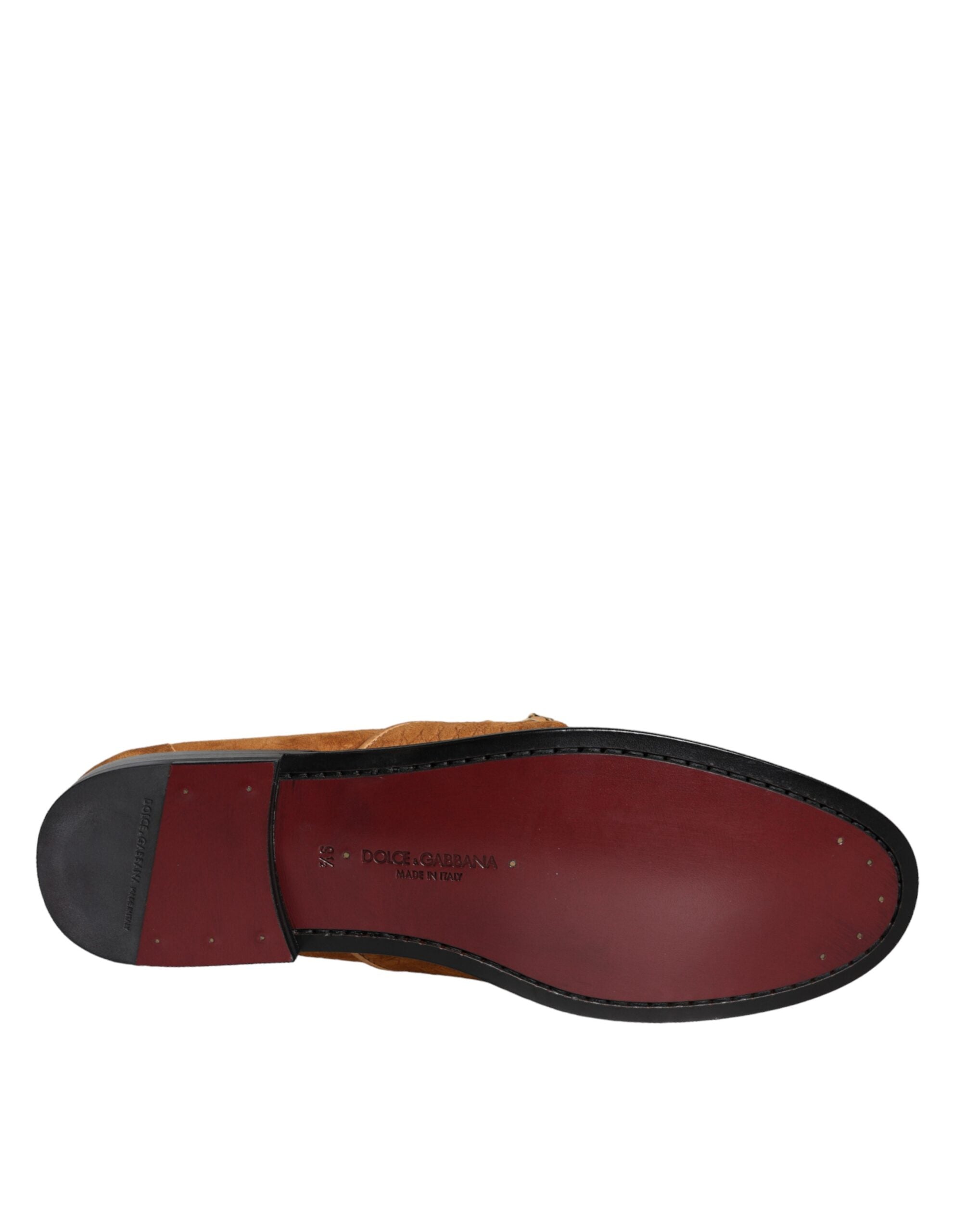Brown Velvet Leather Logo Mocassin Slip On Shoes - ventzia