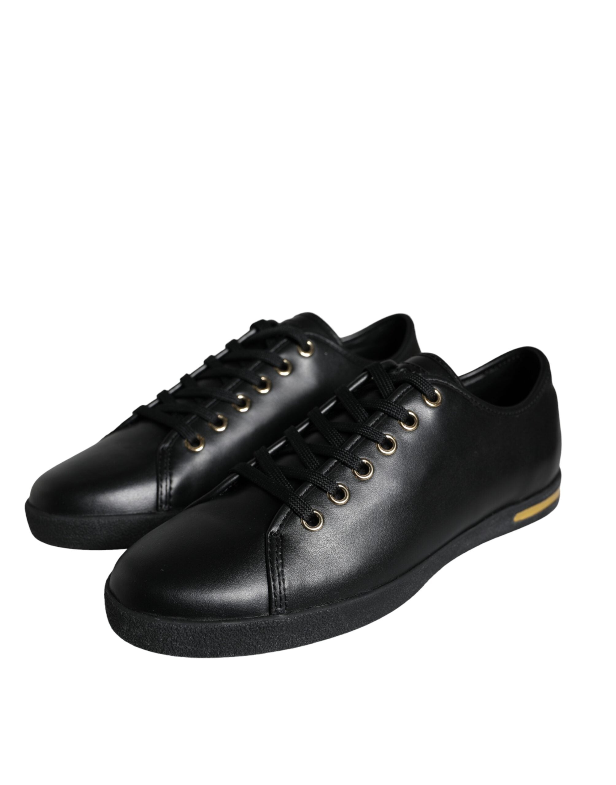Black Gold Leather Classic Sneakers Shoes - ventzia
