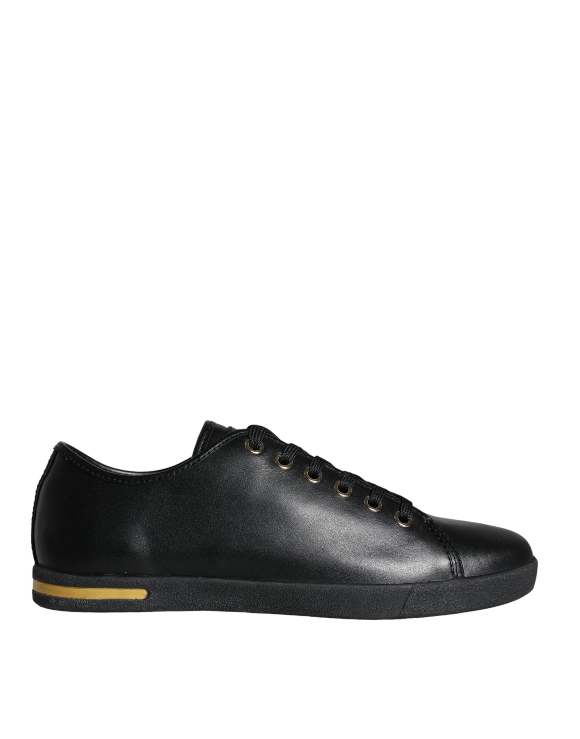 Black Gold Leather Classic Sneakers Shoes - ventzia