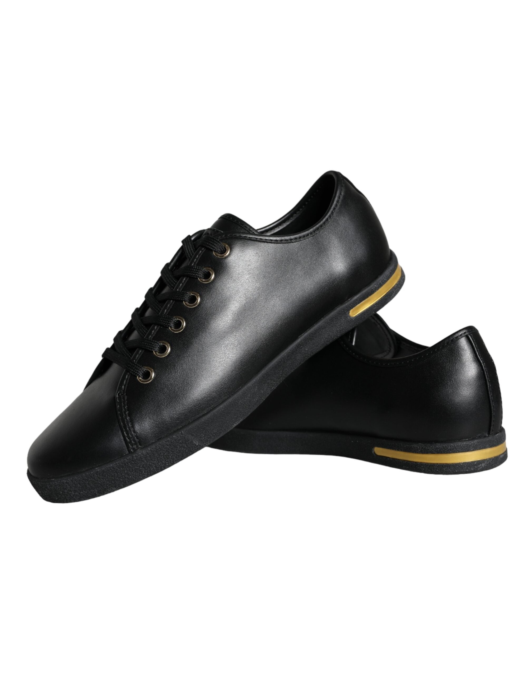 Black Gold Leather Classic Sneakers Shoes - ventzia