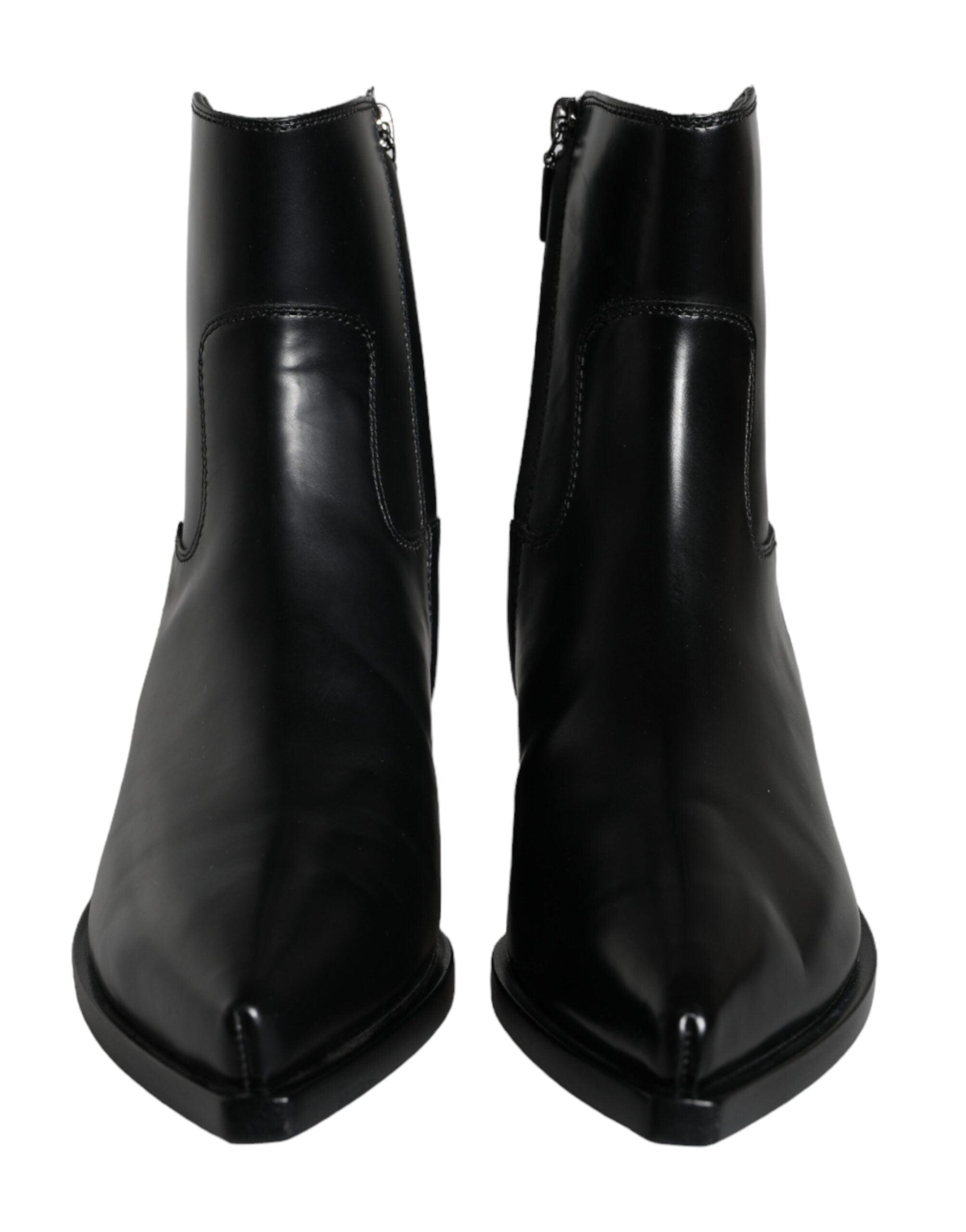 Black Leather Ankle Boots Booties Shoes - ventzia