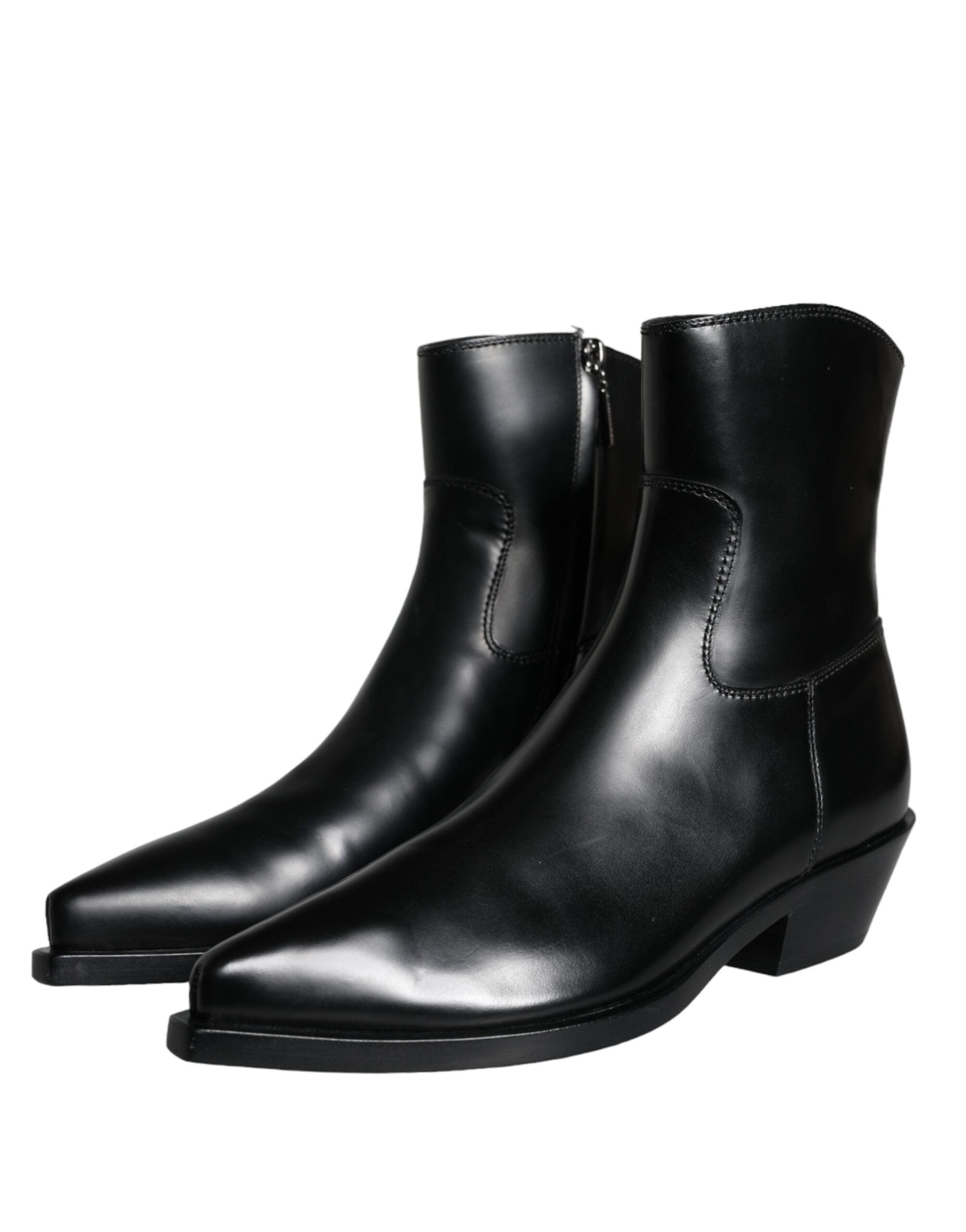 Black Leather Ankle Boots Booties Shoes - ventzia