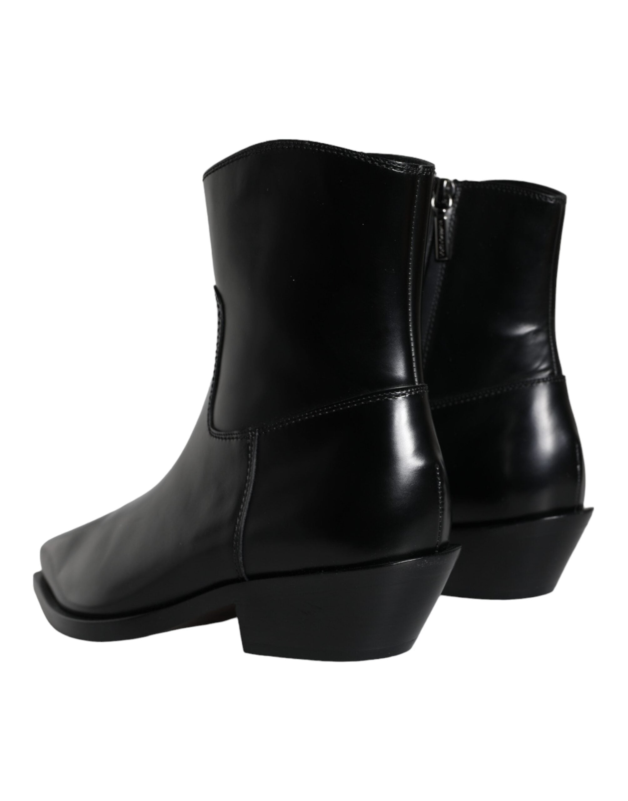 Black Leather Ankle Boots Booties Shoes - ventzia