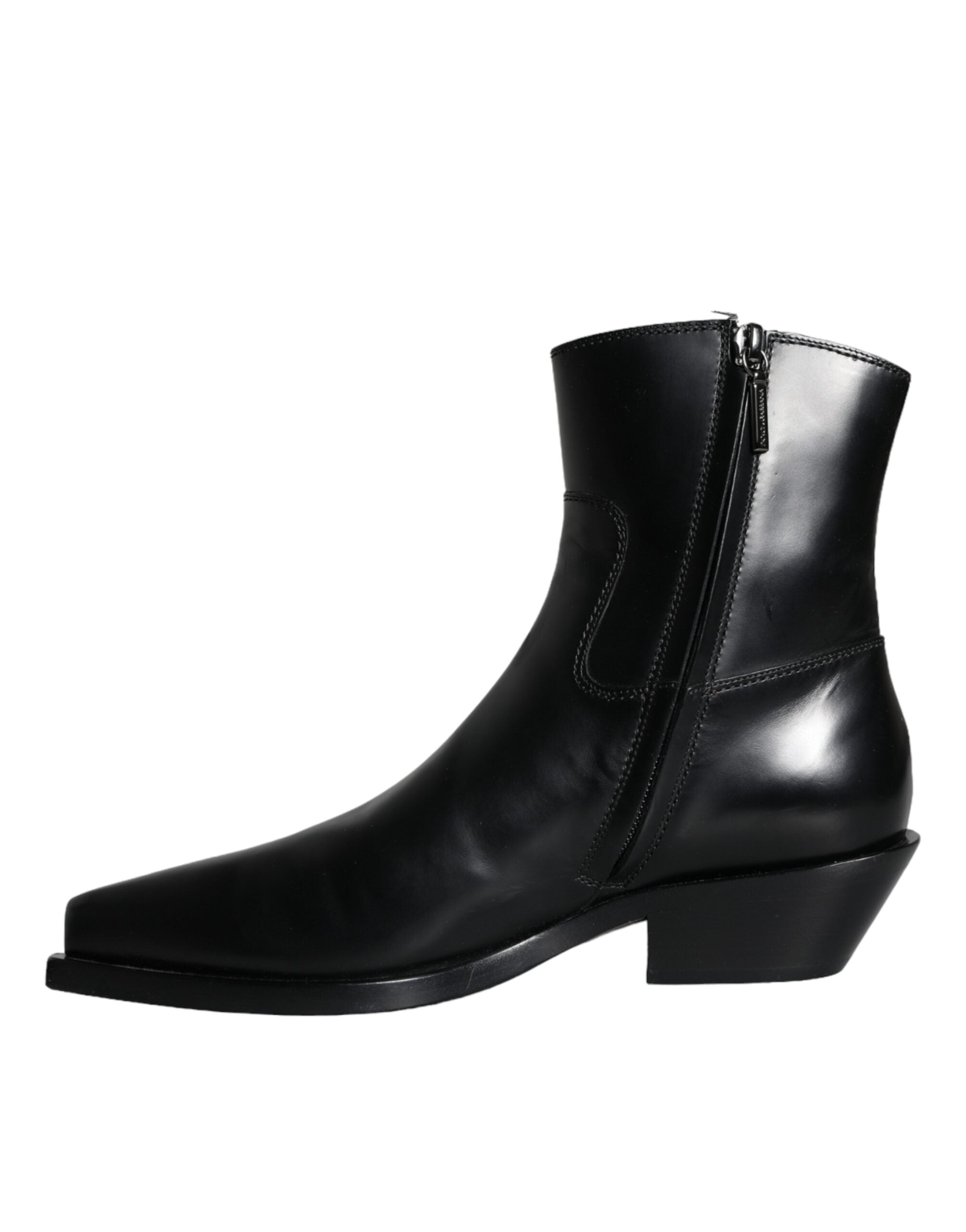 Black Leather Ankle Boots Booties Shoes - ventzia