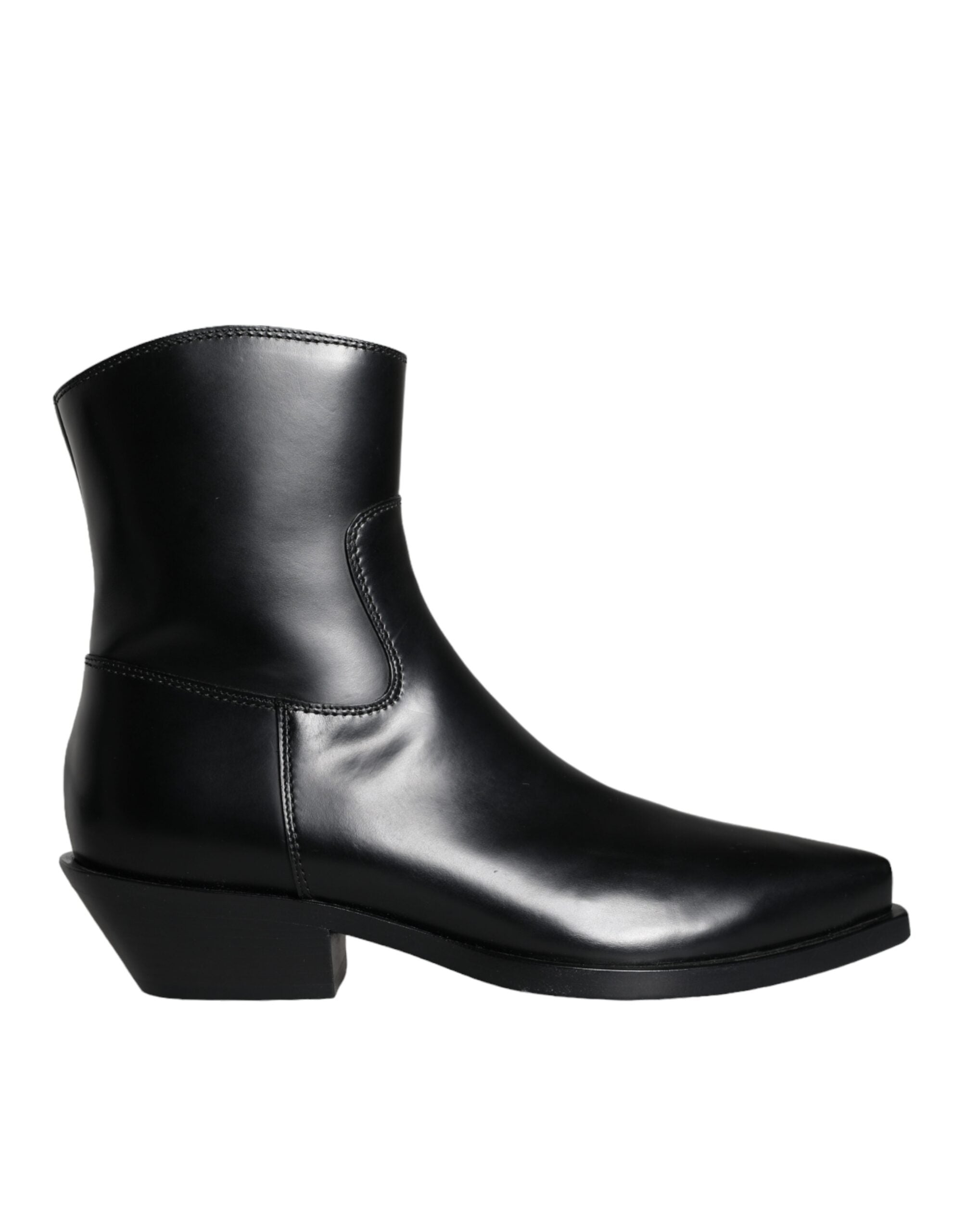 Black Leather Ankle Boots Booties Shoes - ventzia