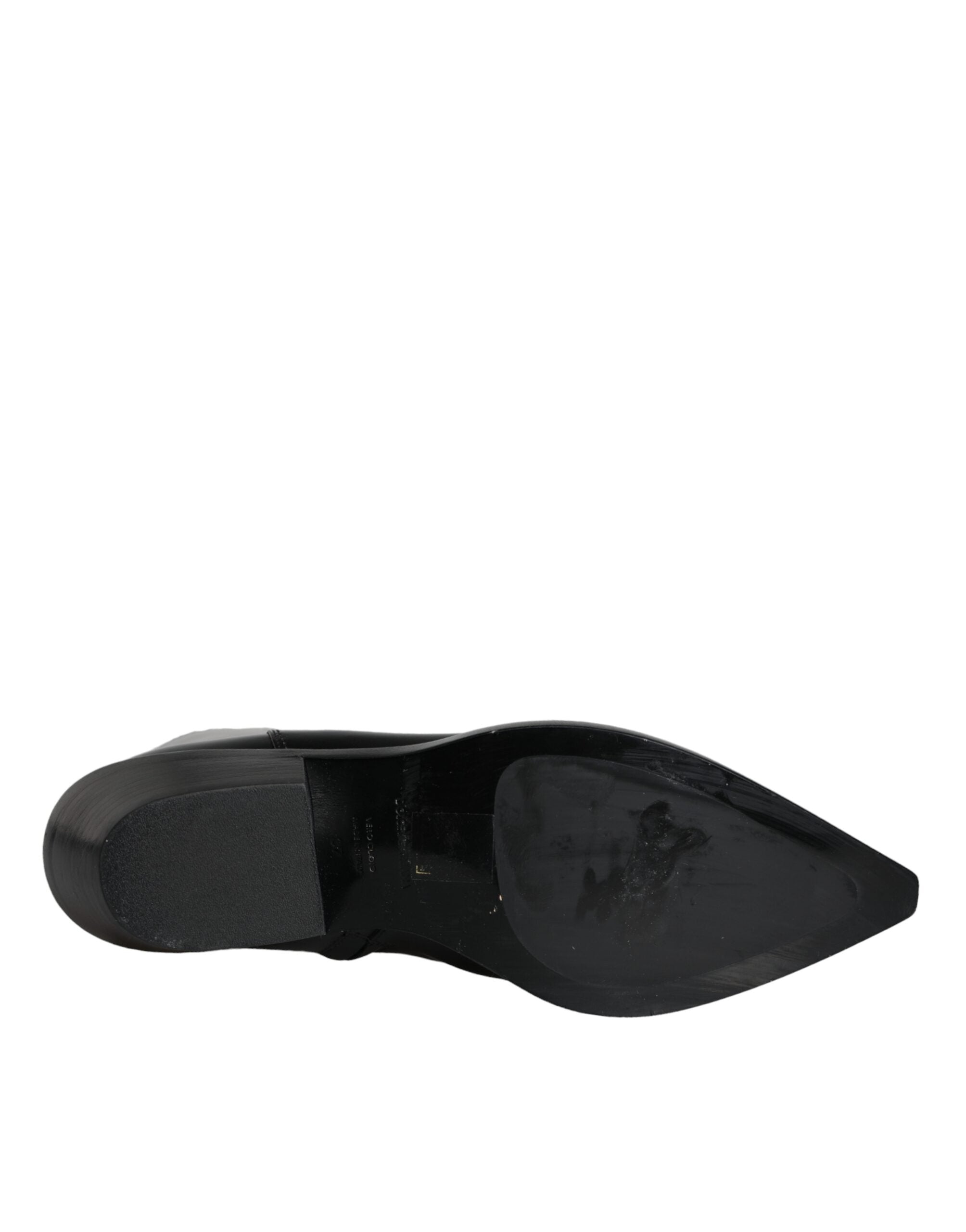 Black Leather Ankle Boots Booties Shoes - ventzia