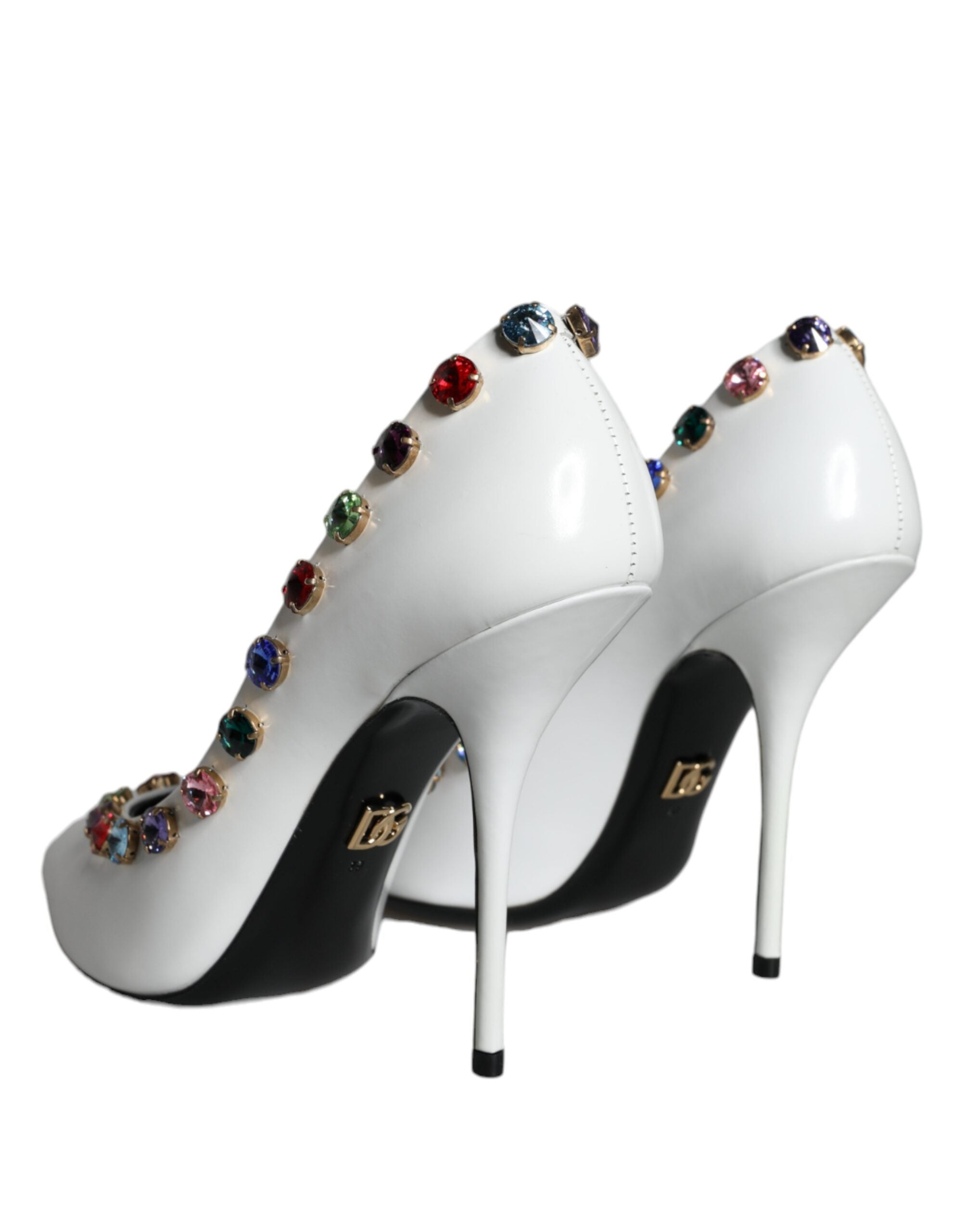 White Crystal Leather High Heels Pumps Shoes - ventzia
