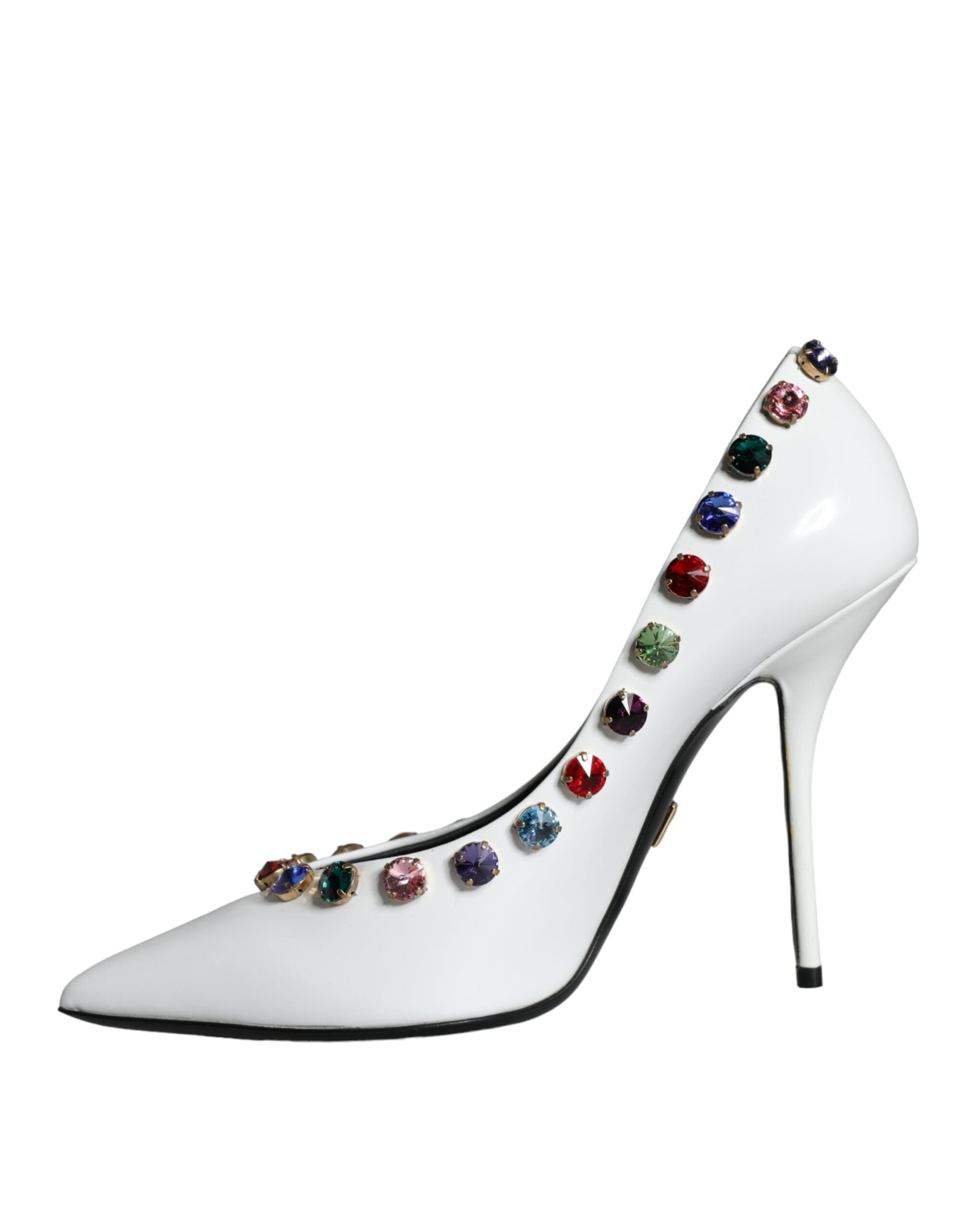 White Crystal Leather High Heels Pumps Shoes - ventzia