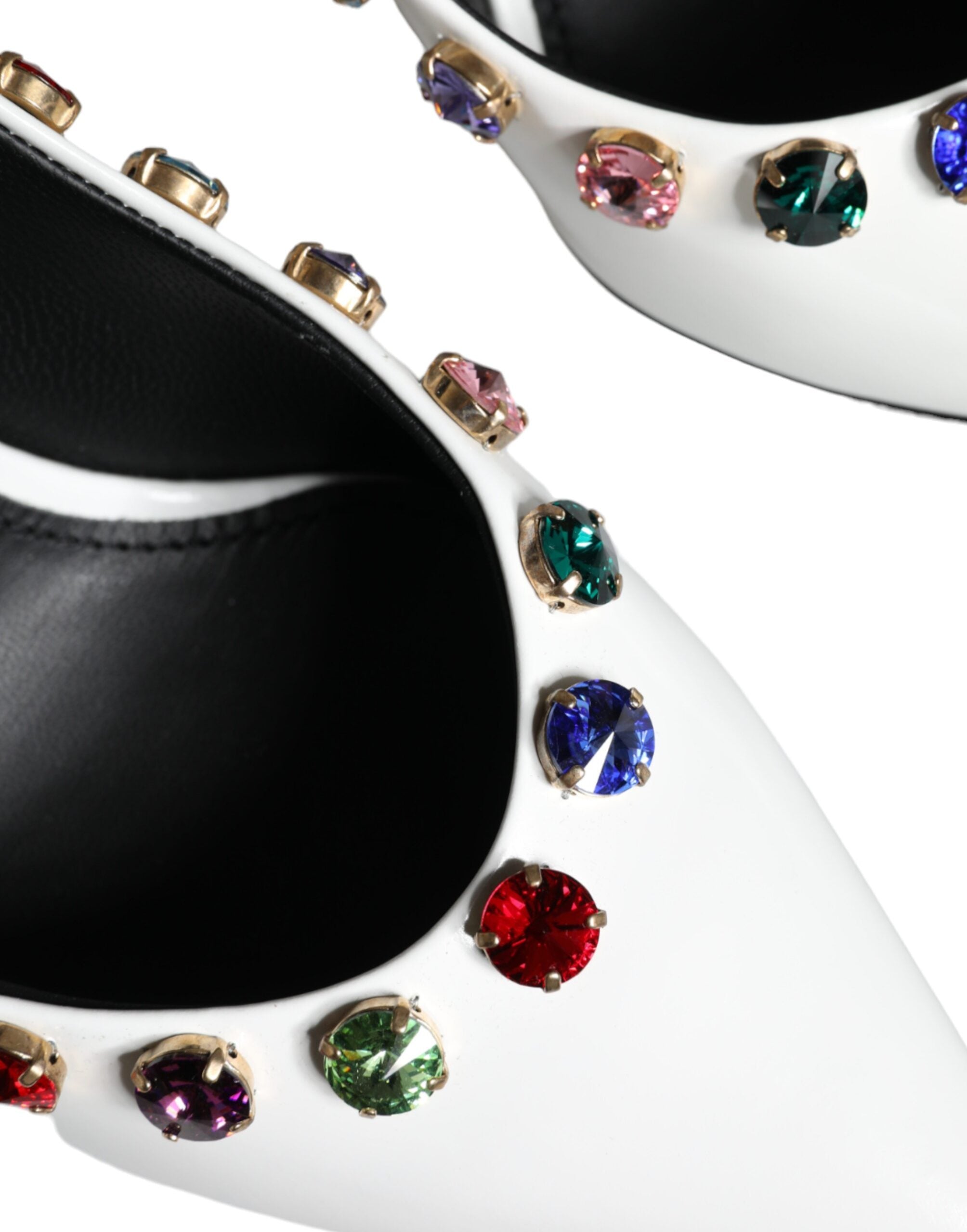 White Crystal Leather High Heels Pumps Shoes - ventzia