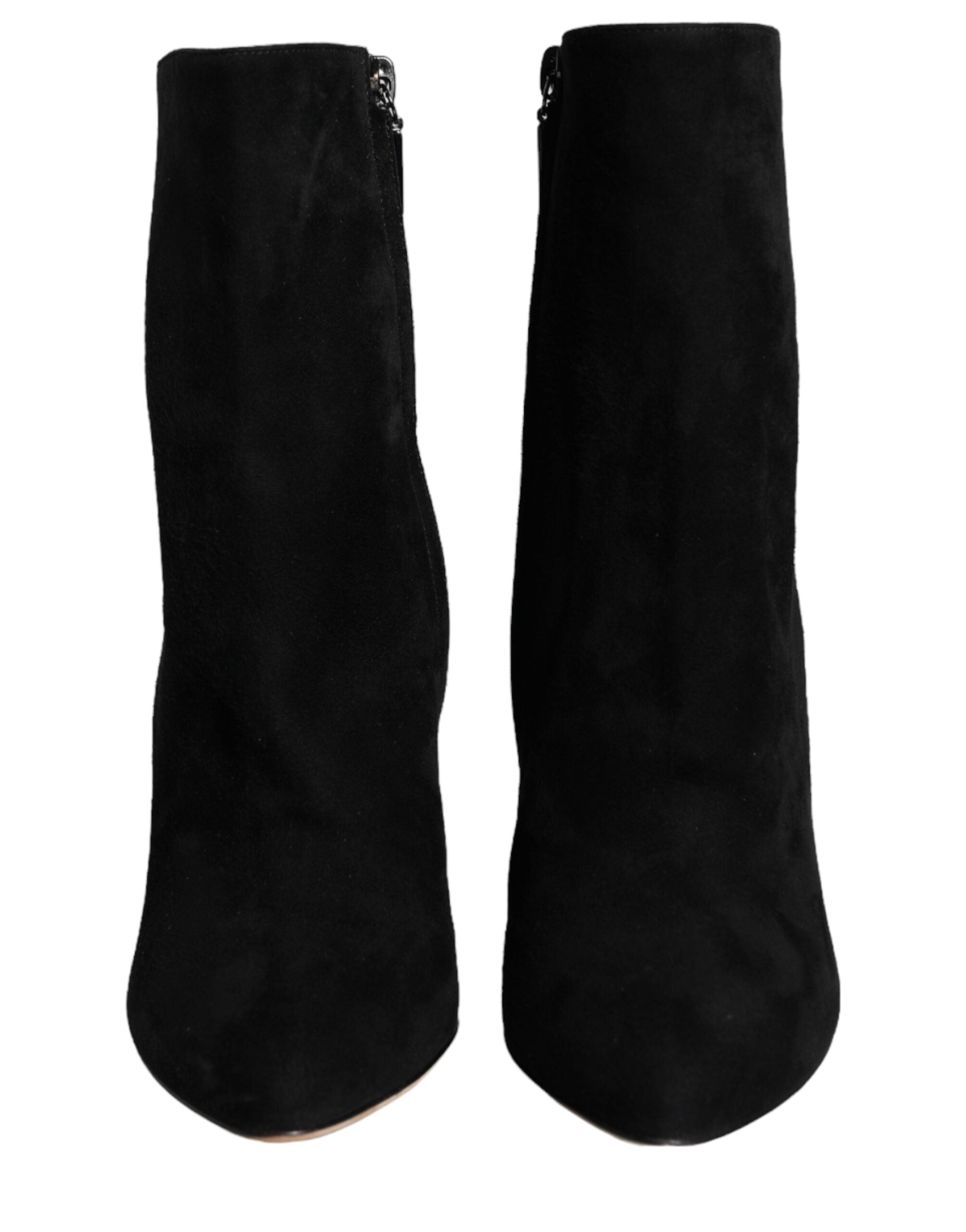 Black Suede Leather Mid Calf Boots Shoes - ventzia