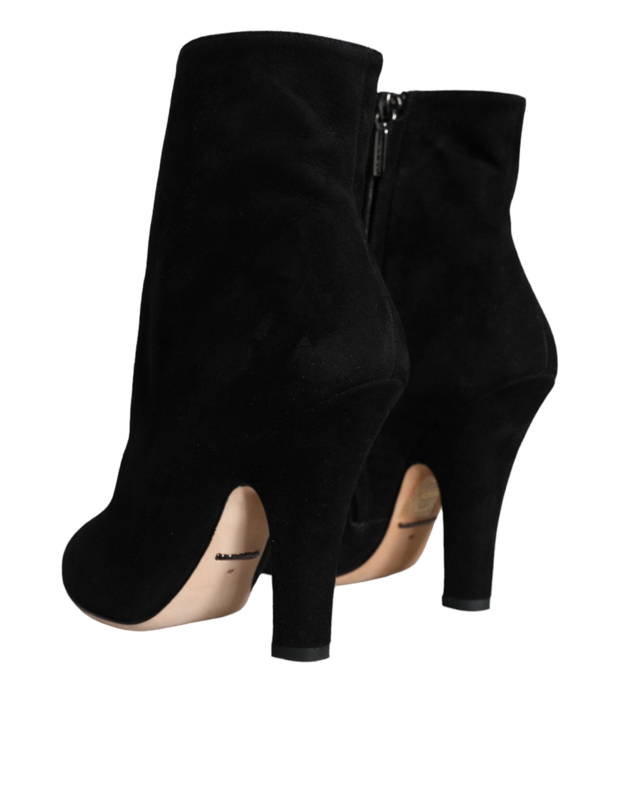 Black Suede Leather Mid Calf Boots Shoes - ventzia