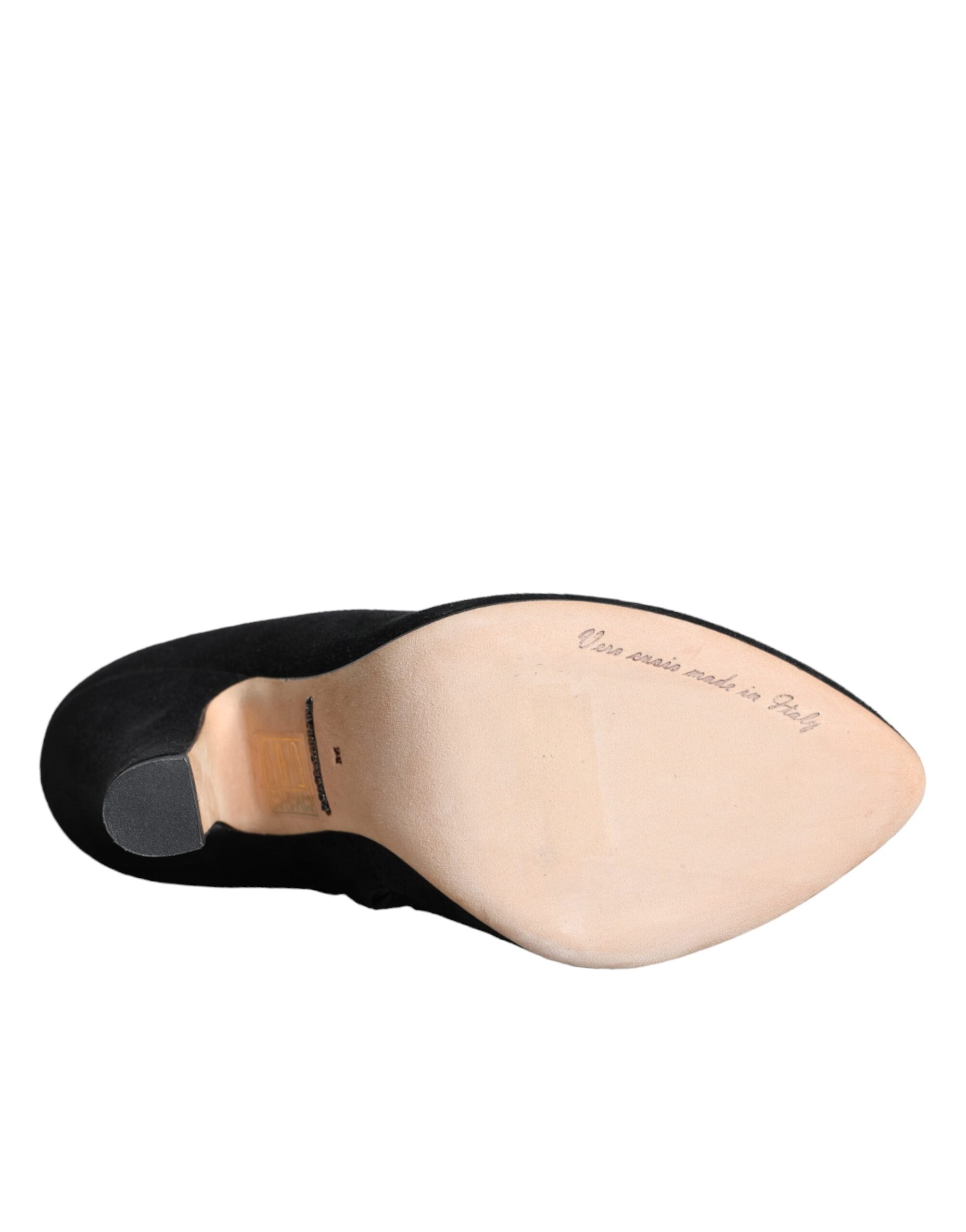 Black Suede Leather Mid Calf Boots Shoes - ventzia