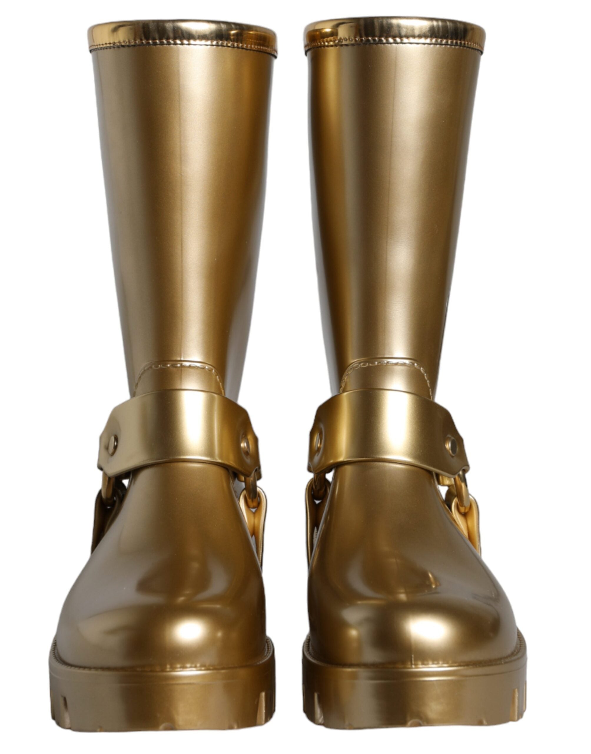Metallic Gold Rubber PVC Rain Boots Shoes - ventzia