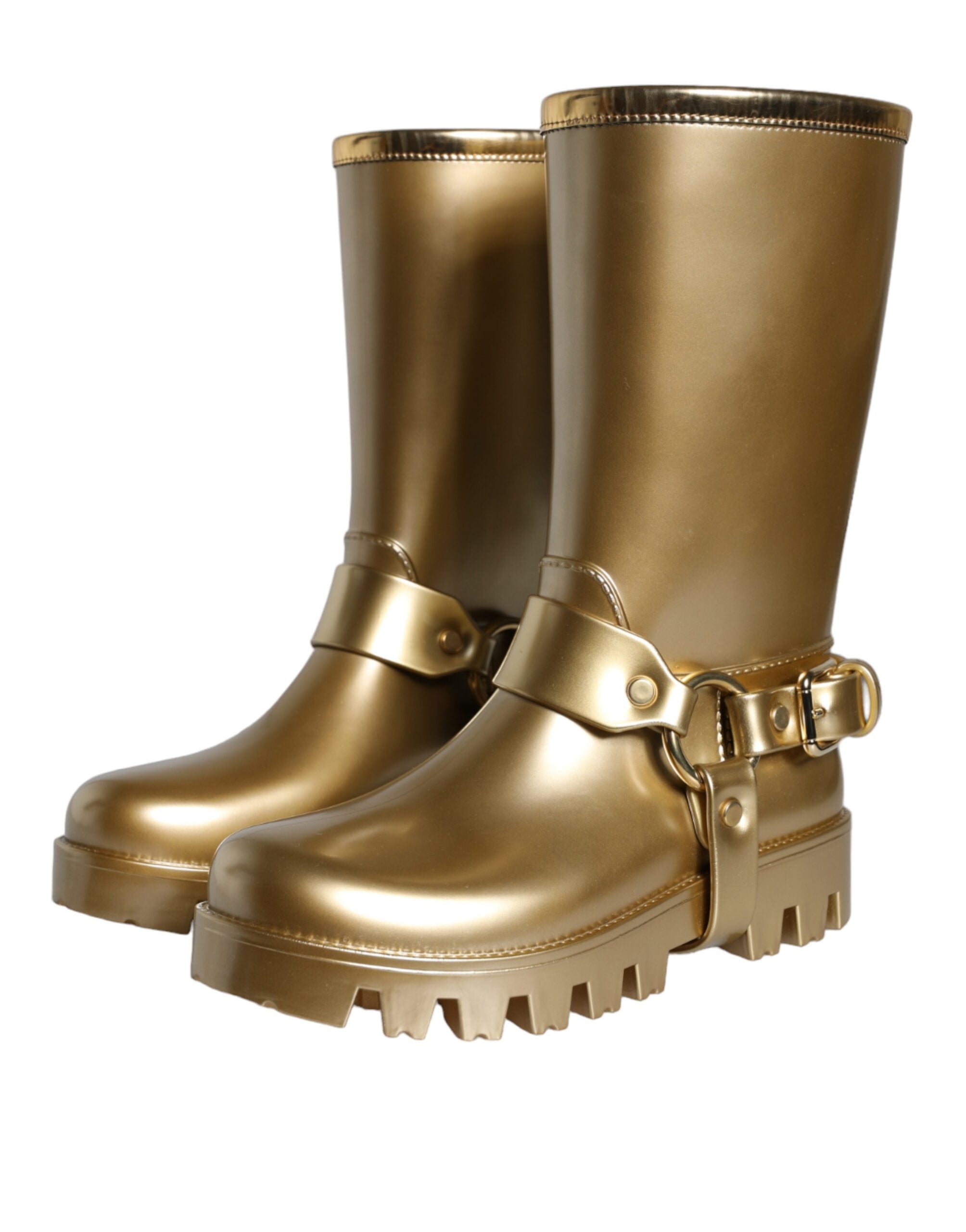 Metallic Gold Rubber PVC Rain Boots Shoes - ventzia