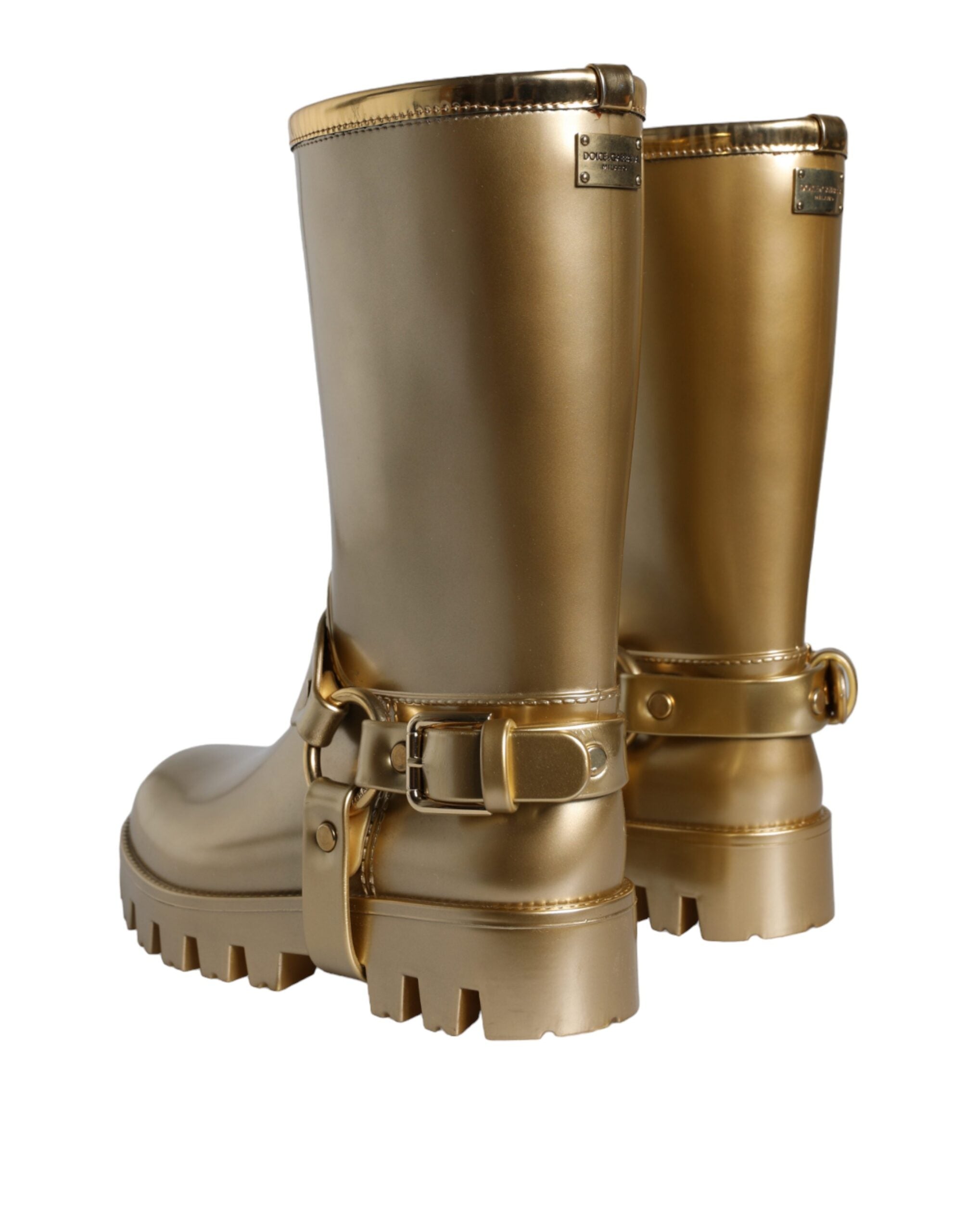 Metallic Gold Rubber PVC Rain Boots Shoes - ventzia