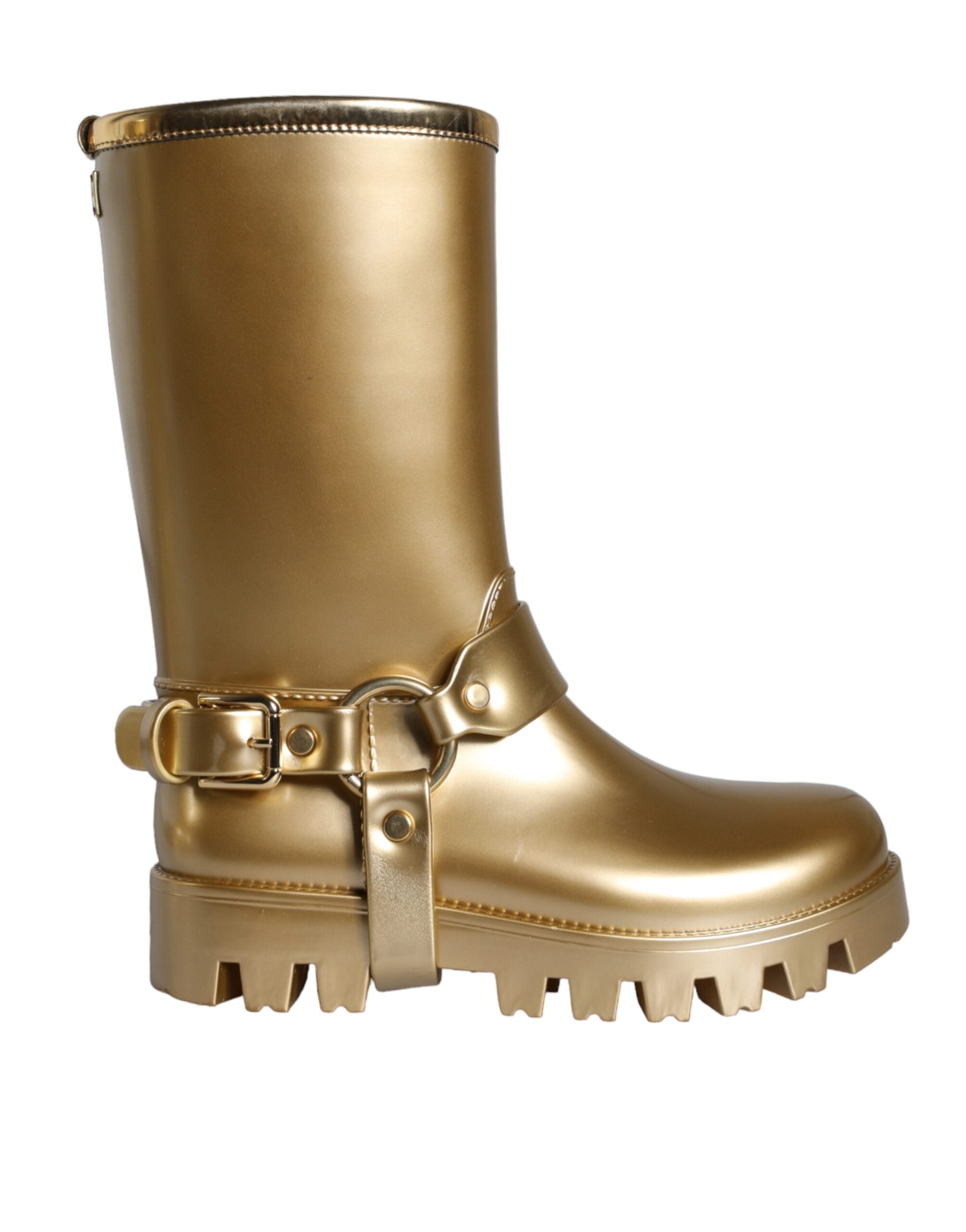 Metallic Gold Rubber PVC Rain Boots Shoes - ventzia