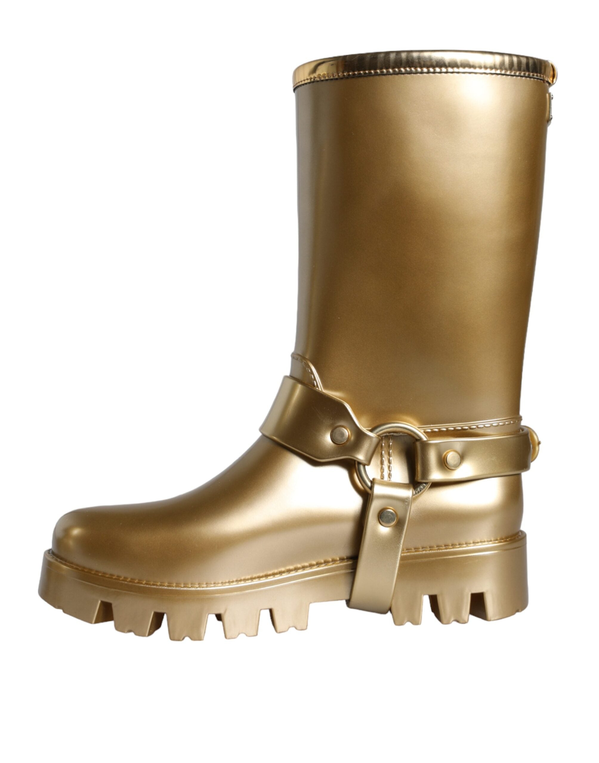 Metallic Gold Rubber PVC Rain Boots Shoes - ventzia