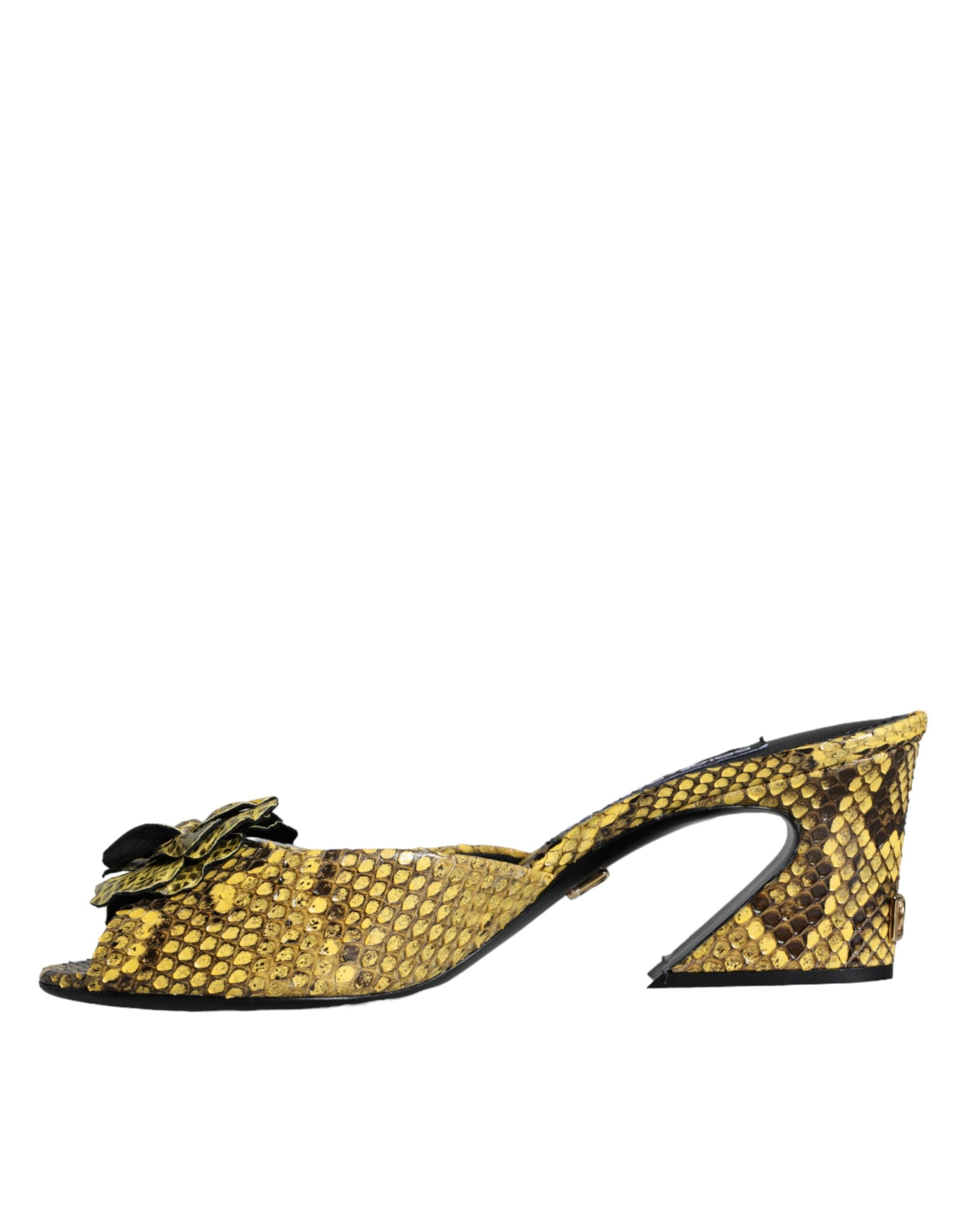 Yellow Leather Block Heels Slides Shoes - ventzia