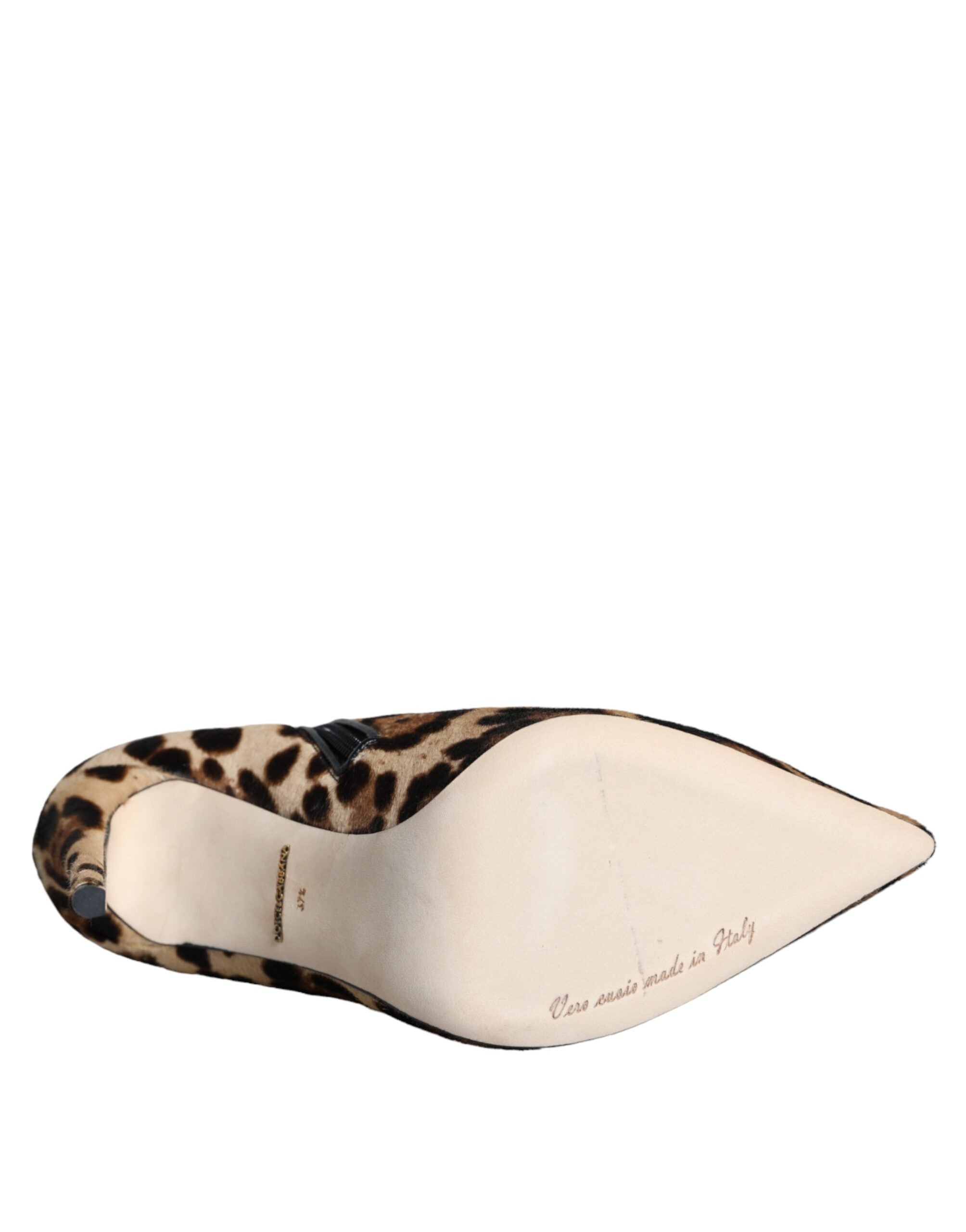 Brown Leopard Calf Fur Heels Ankle Boots Shoes - ventzia